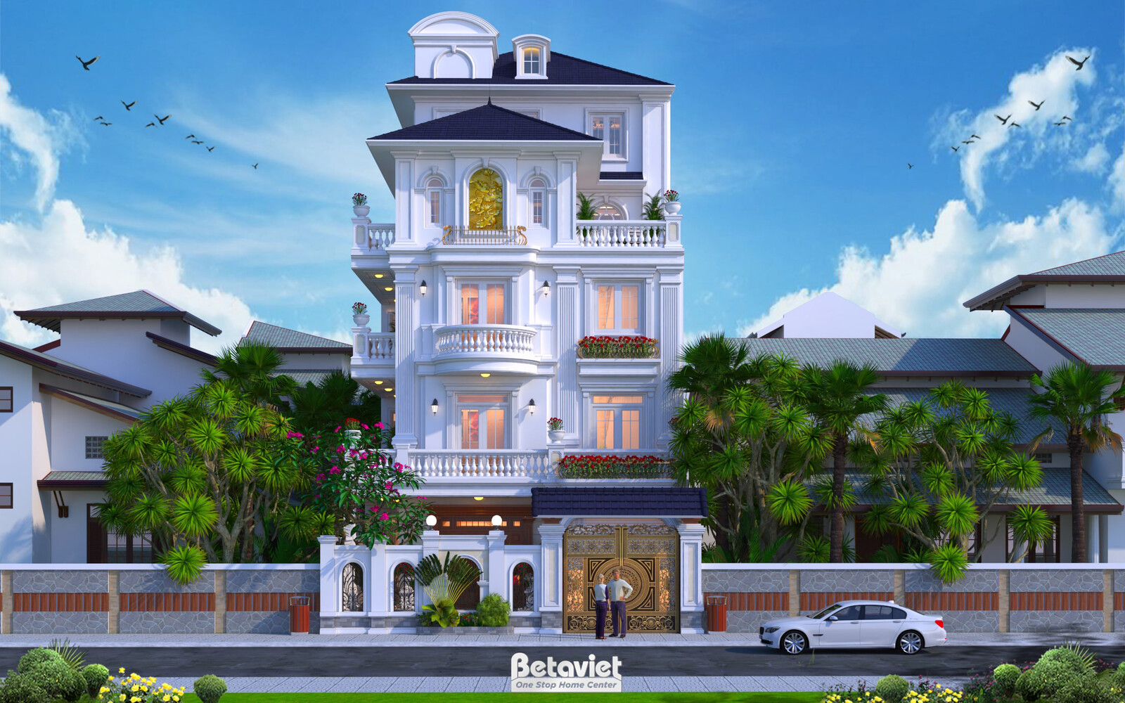 Biệt thự 4 tầng tân cổ điển KT21072A – phối cảnh mặt tiền