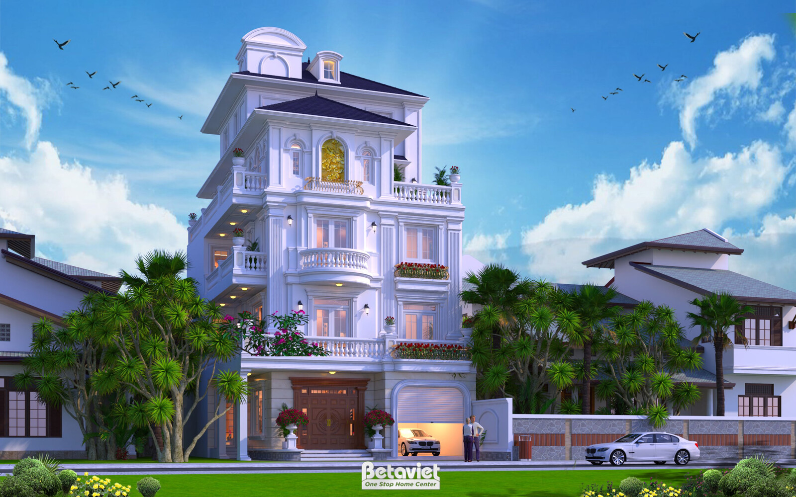 Biệt thự 4 tầng tân cổ điển KT21072A – phối cảnh mặt tiền (3)