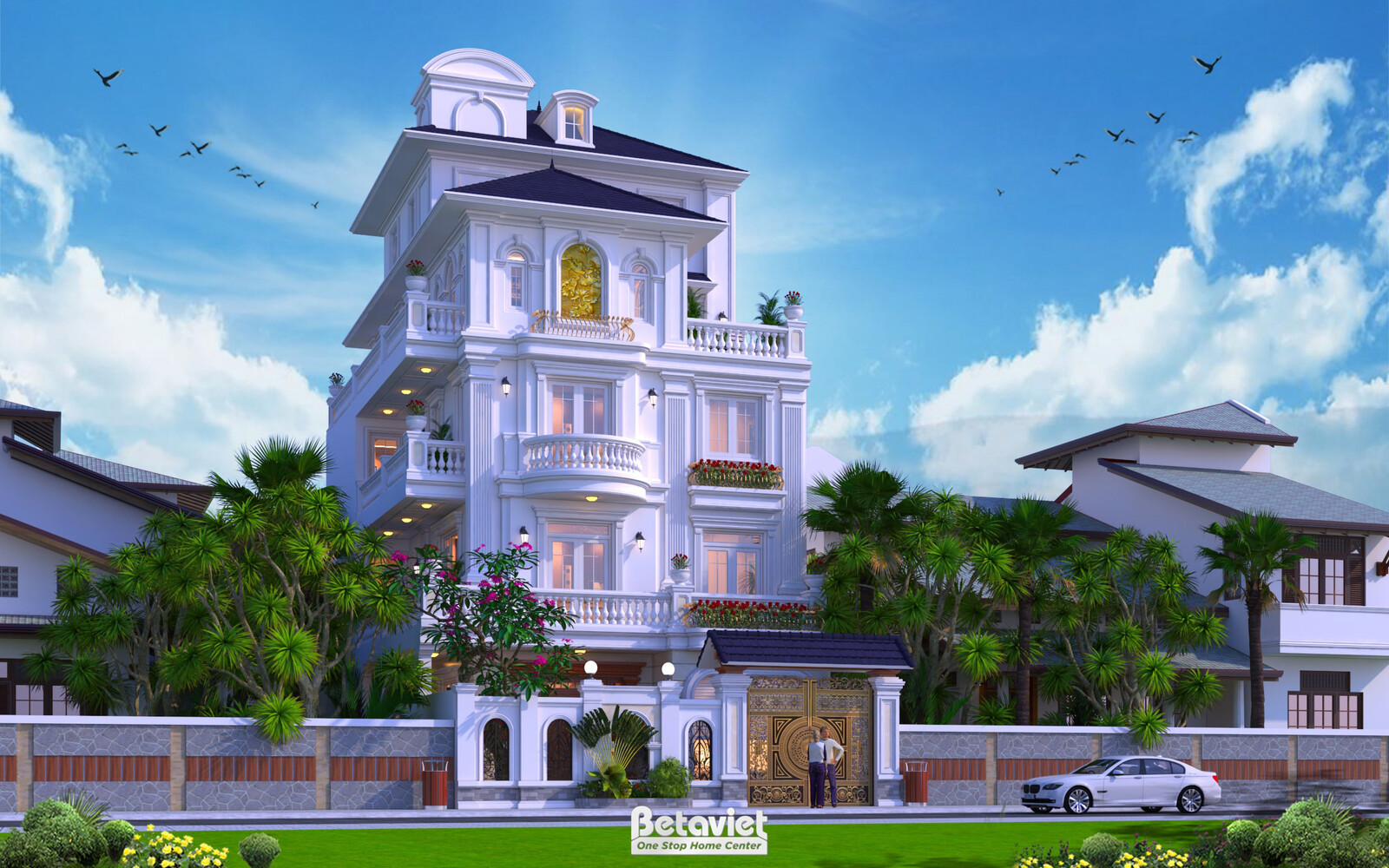 Biệt thự 4 tầng tân cổ điển KT21072A – phối cảnh mặt tiền (2)