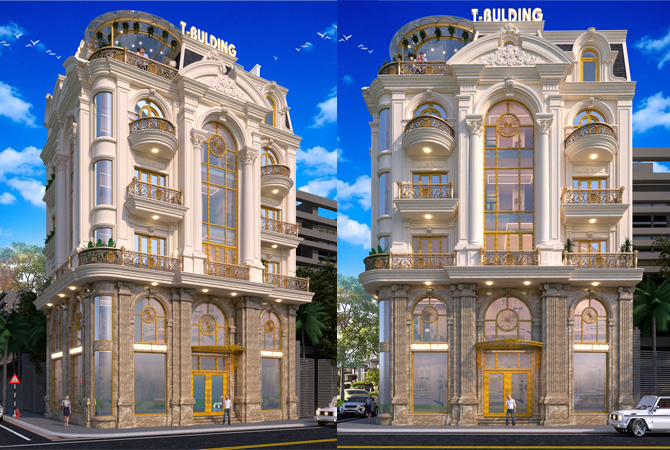 Shophouse tân cổ điển 6 tầng 2 mặt tiền tại Thanh Hóa KT21194 – phối cảnh mặt tiền