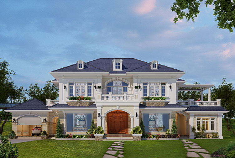 Biệt thự 2 tầng nhà vườn tân cổ điển tại Hà Nội KT22002 – phối cảnh toàn cảnh