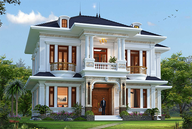 Nhà vườn 2 tầng ở nông thôn tại Vĩnh Phúc KT21030 - phối cảnh mặt tiền chính diện