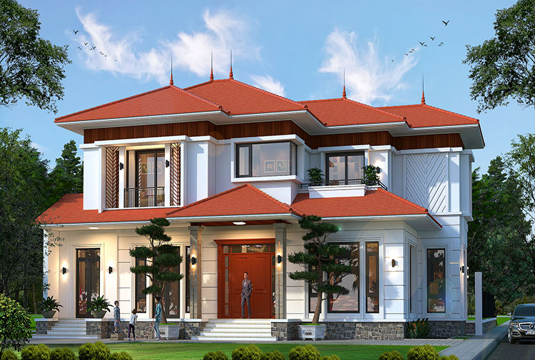 Biệt thự 2 tầng hiện đại KT23027 – phối cảnh mặt tiền