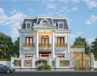 Thiết kế biệt thự tân cổ điển 3 tầng mái Mansard tại Hòa Bình KT23109