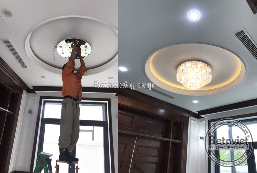 Thi công biệt thự 3 tầng hiện đại TC20109, giai đoạn lắp đặt hoàn thiện – phòng khách