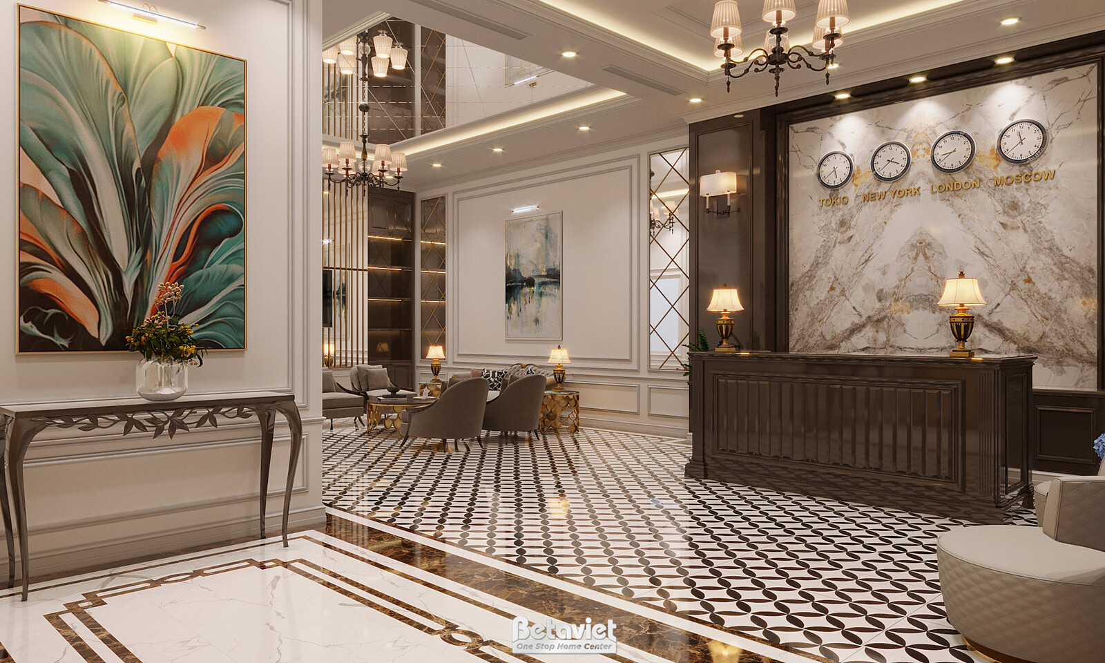 Nội thất đại sảnh biệt thự Art Deco KT2009029 – góc nhìn 2