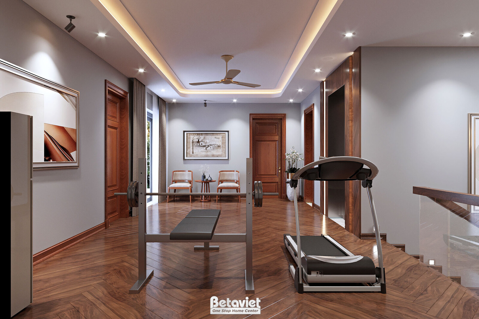 Nội thất phòng tập gym biệt thự hiện đại KT23101 – góc nhìn 2