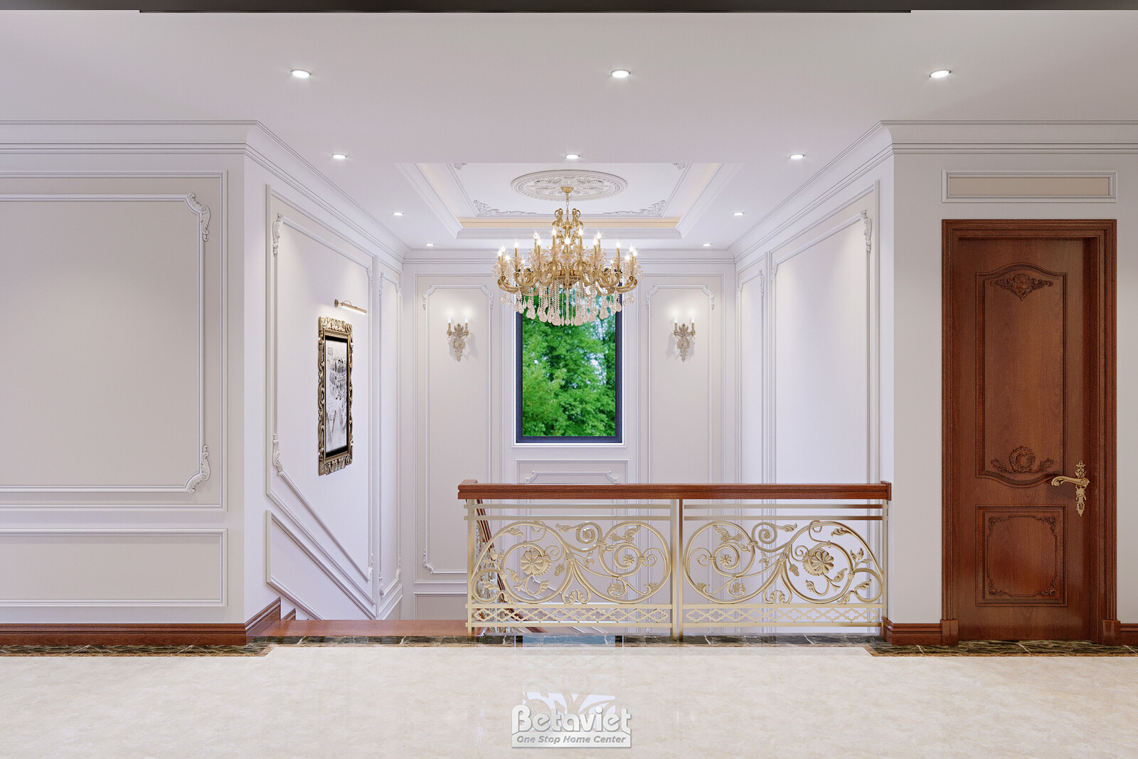 Nội thất hành lang biệt thự tân cổ điển NT22047 – góc nhìn 3