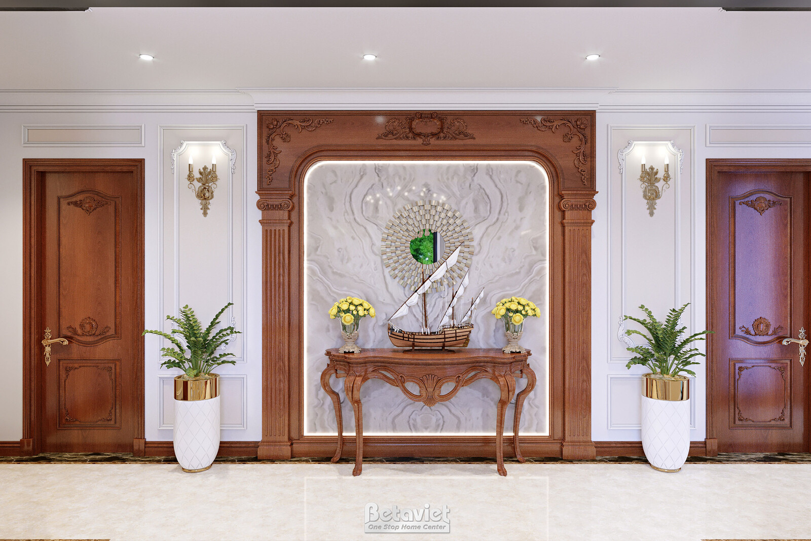 Nội thất hành lang biệt thự tân cổ điển NT22047 – góc nhìn tổng thể