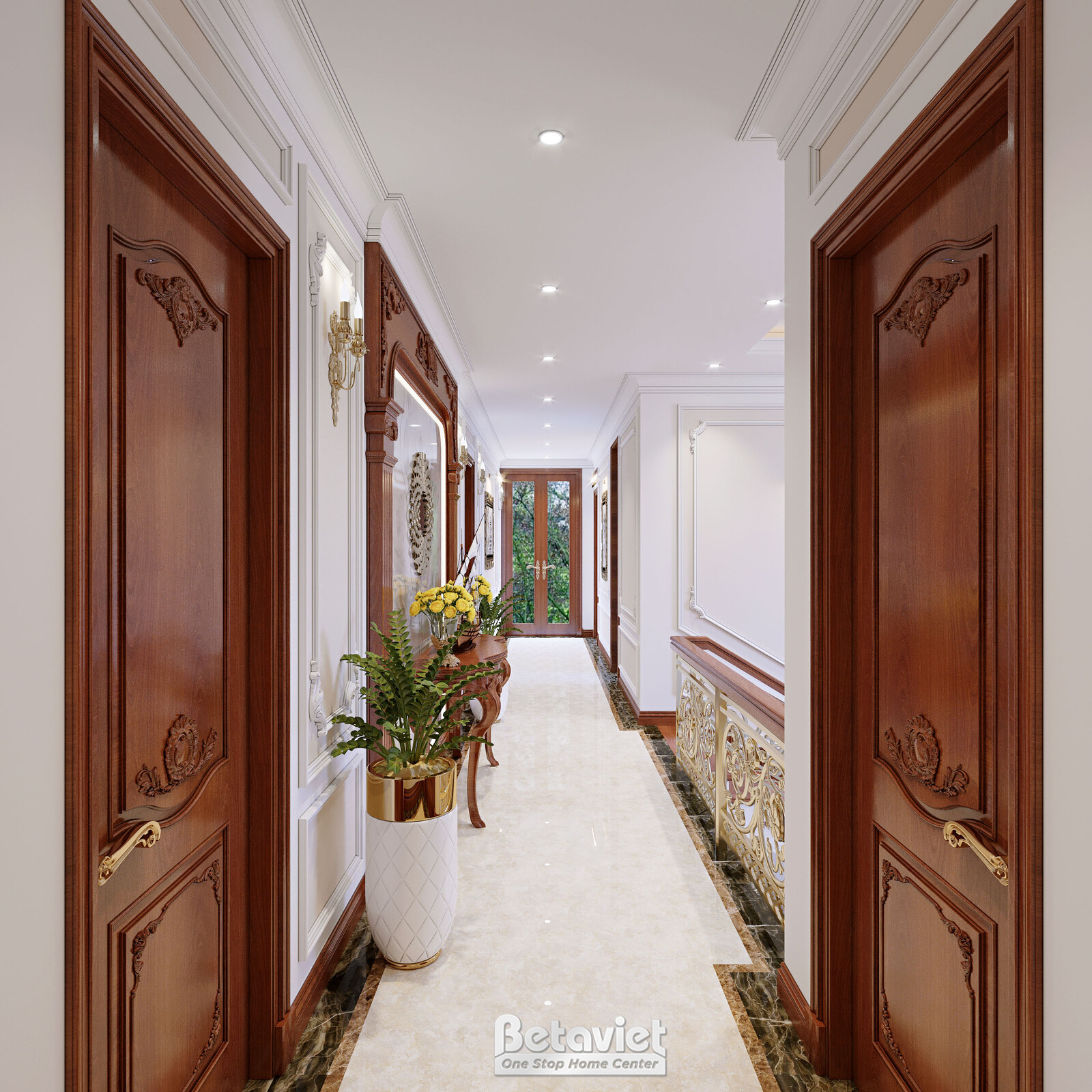 Nội thất hành lang biệt thự tân cổ điển NT22047 – góc nhìn 2
