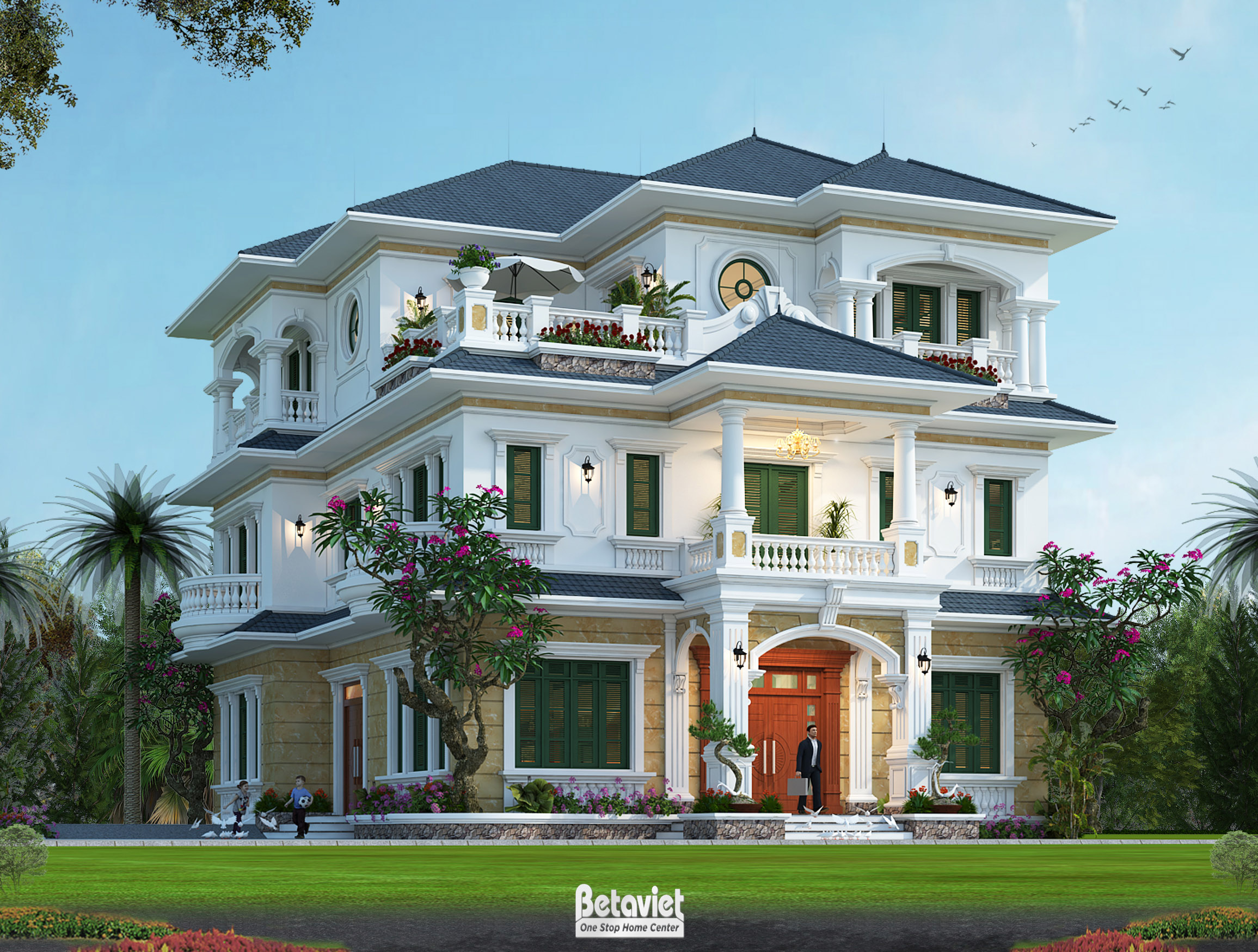 Kiến trúc biệt thự 3 tầng mái thái tân cổ điển tại Thanh Hóa KT20135
