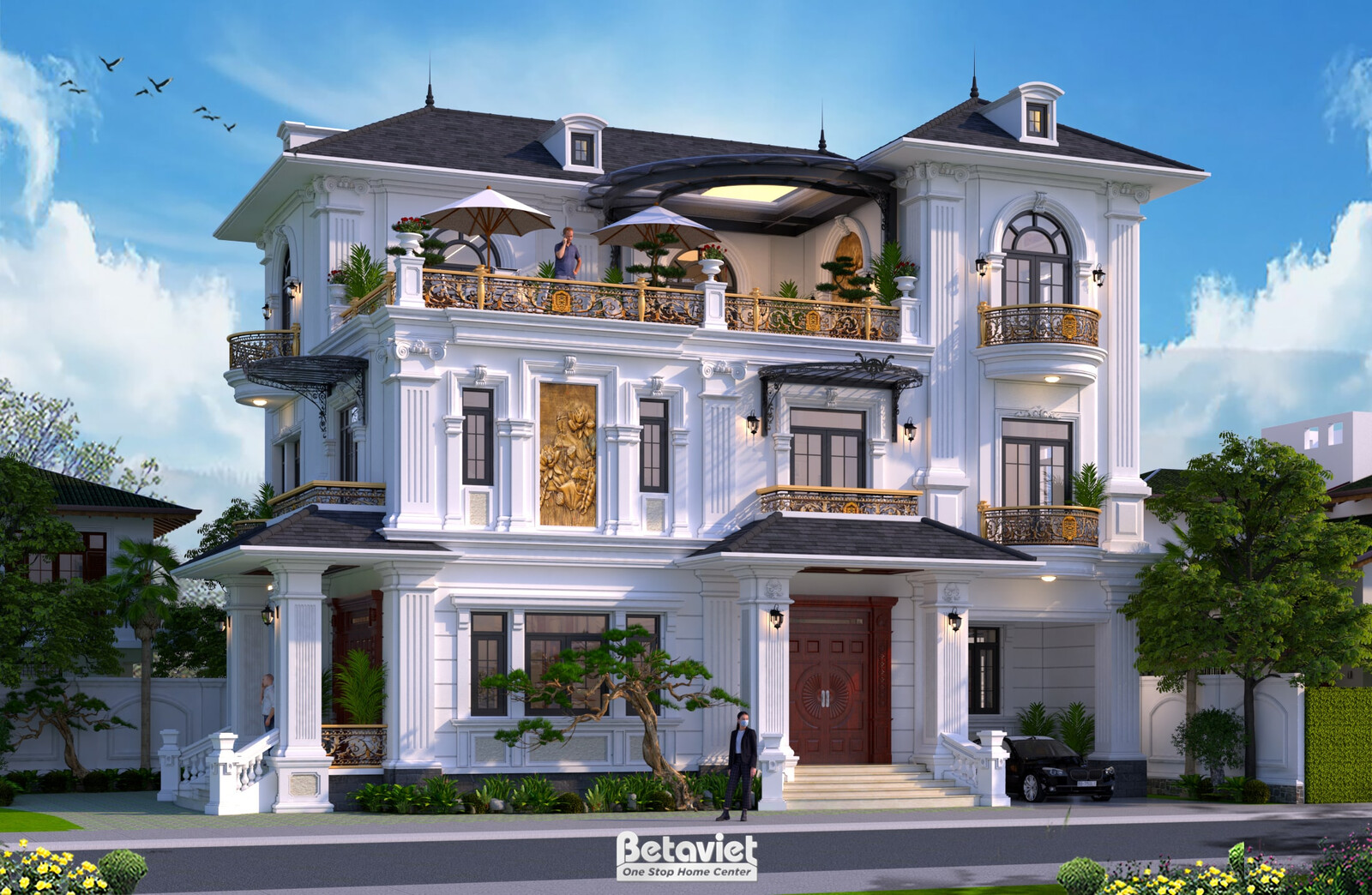 Biệt thự 3 tầng tân cổ điển KT21212 – phối cảnh mặt tiền