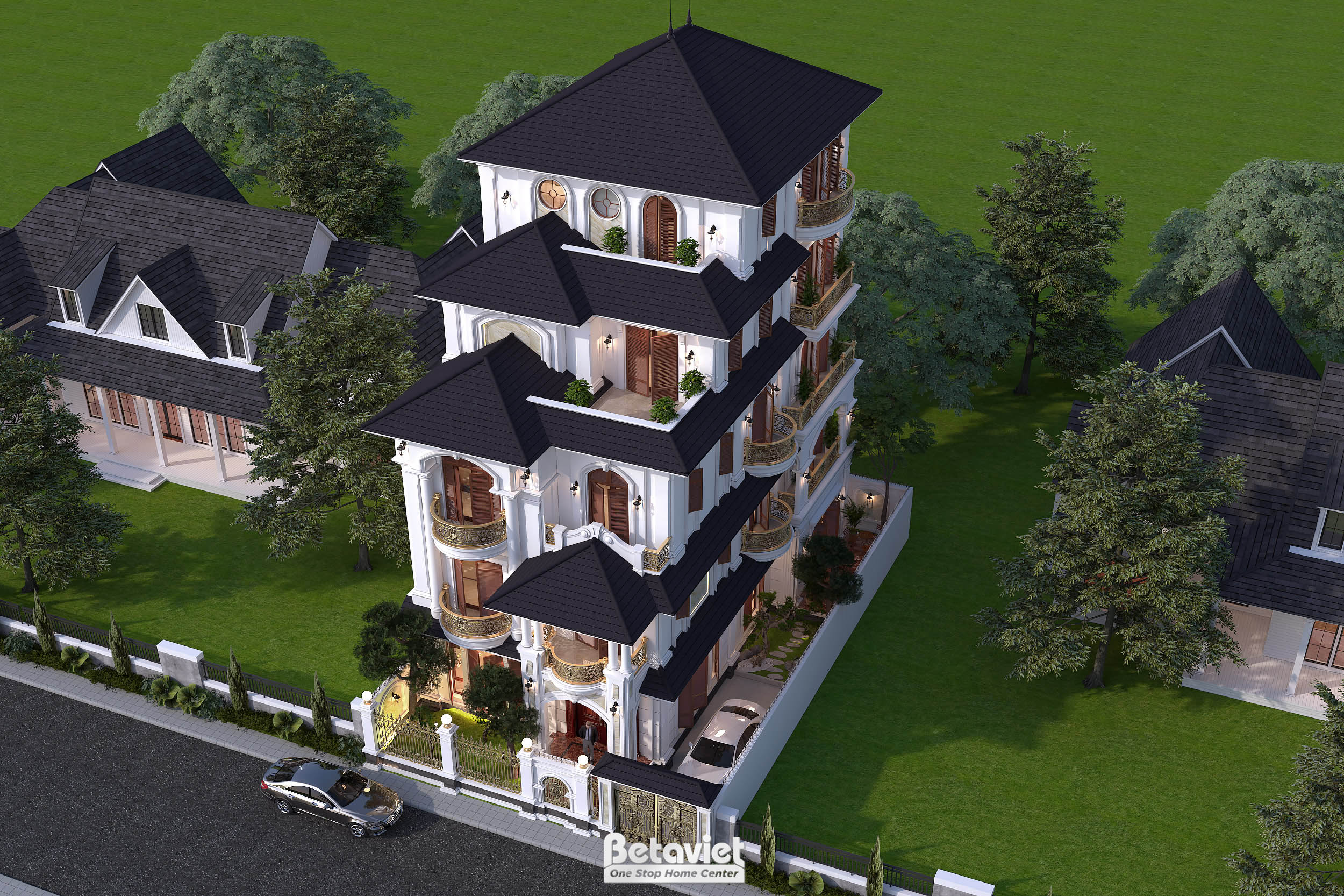 Kiến trúc biệt thự 5 tầng phong cách tân cổ điển tại Bắc Ninh KT23137