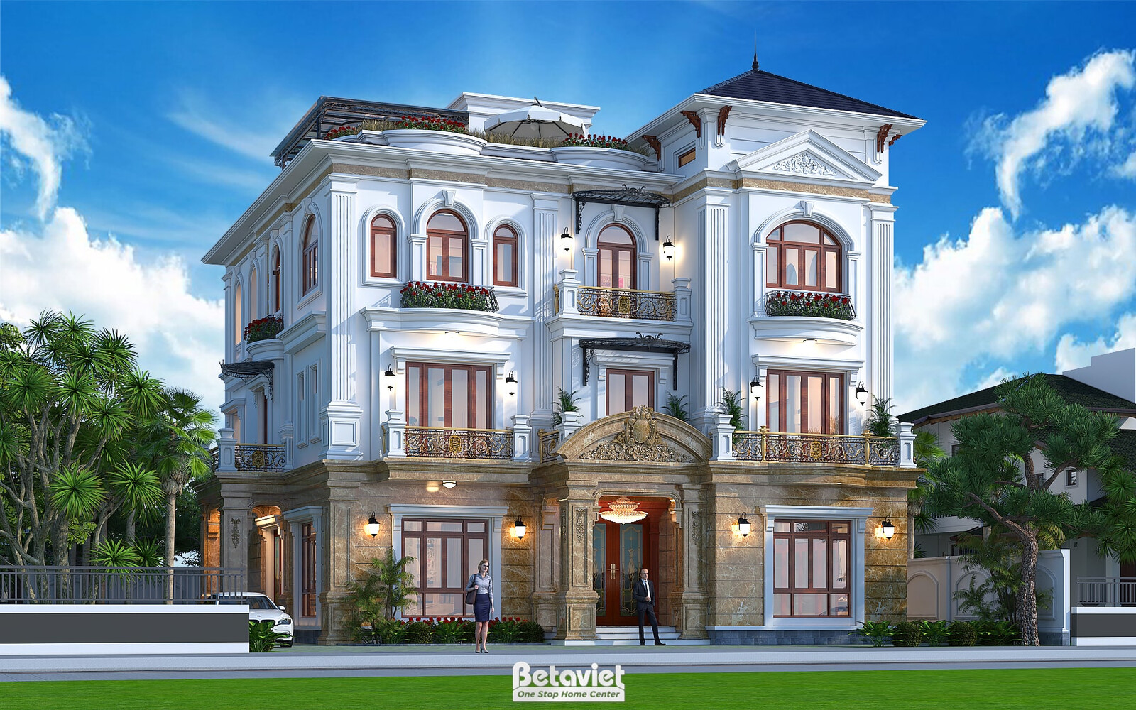 Biệt thự 3 tầng tân cổ điển KT21179 – phối cảnh mặt tiền