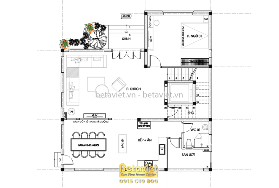 Biệt thự 3 tầng hiện đại KT22223 – bản vẽ mặt bằng
