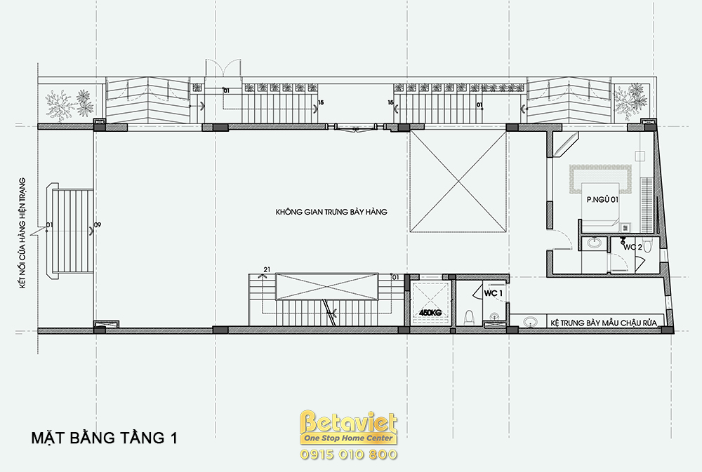 Nhà biệt thự hiện đại 4 tầng tại Hải Dương KT22063 – bản vẽ mặt bằng tầng 1
