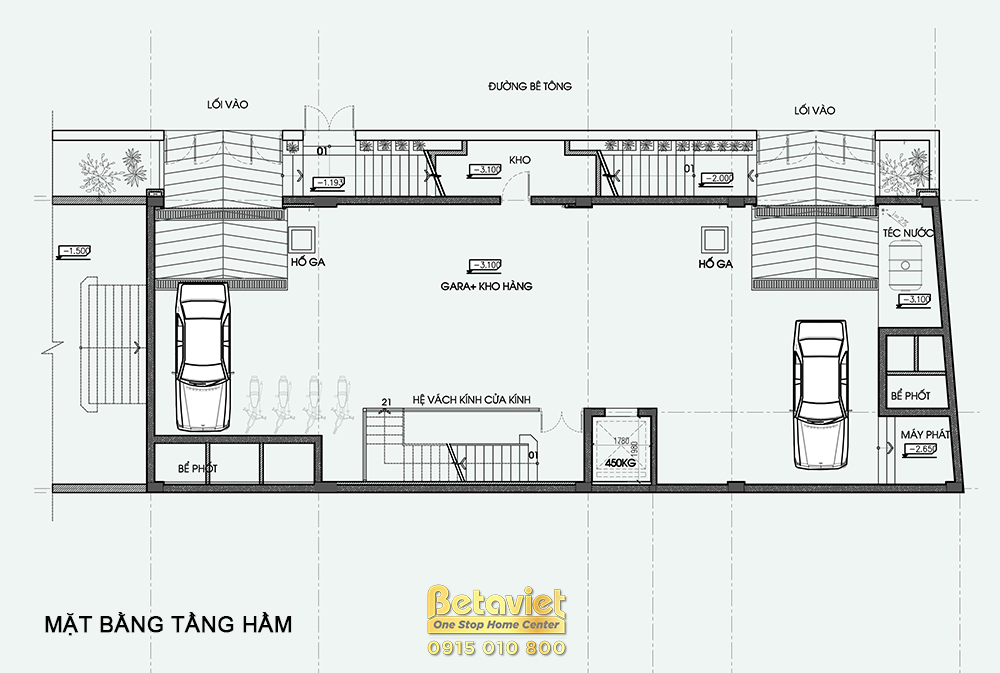 Nhà biệt thự hiện đại 4 tầng tại Hải Dương KT22063 – bản vẽ mặt bằng tầng hầm