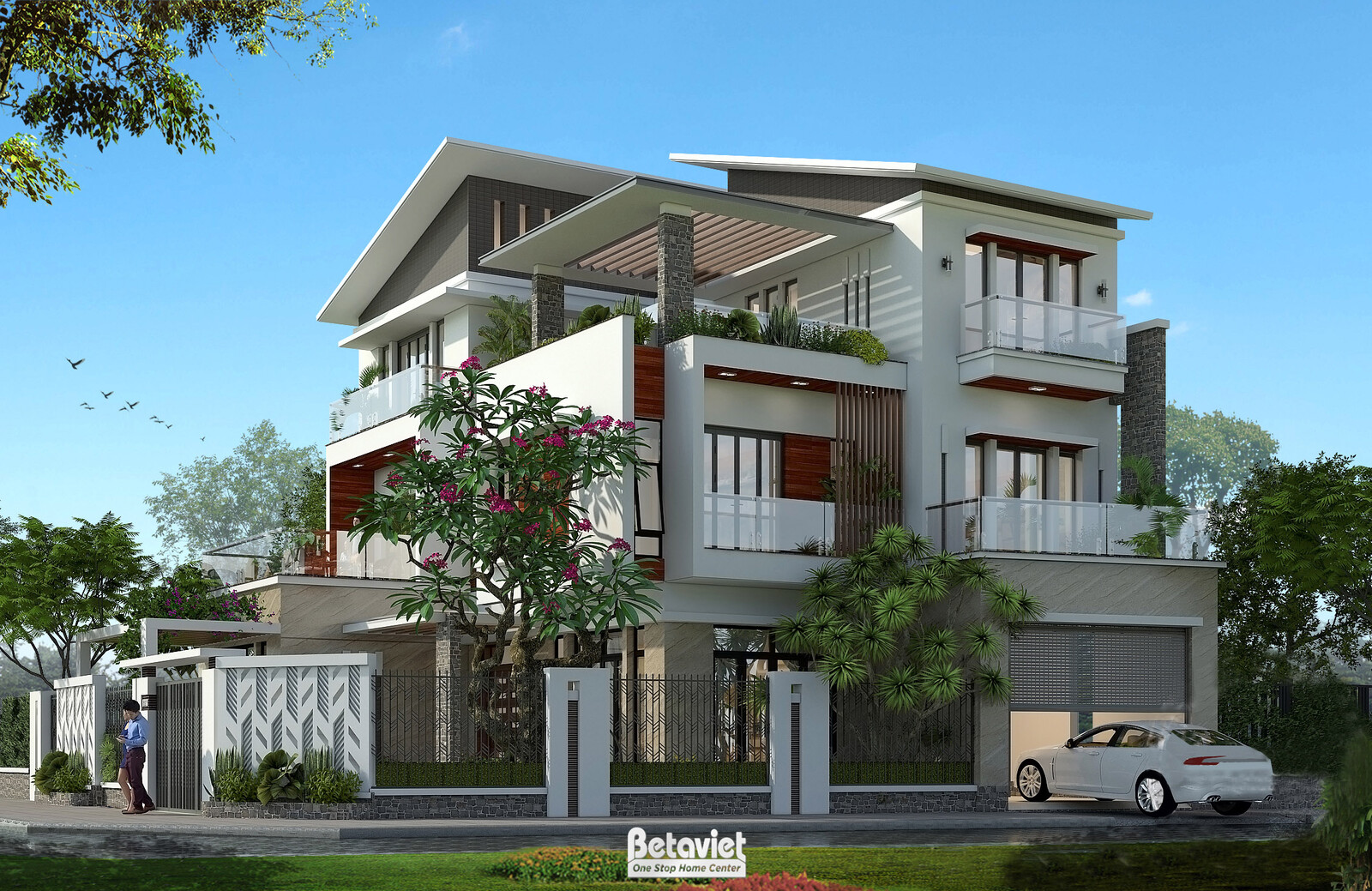 Biệt thự 3 tầng hiện đại luxury KT18013 – phối cảnh mặt tiền (2)