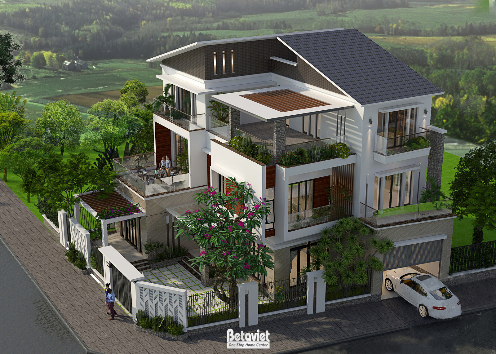Biệt thự 3 tầng hiện đại luxury KT18013 – phối cảnh mặt tiền (3)