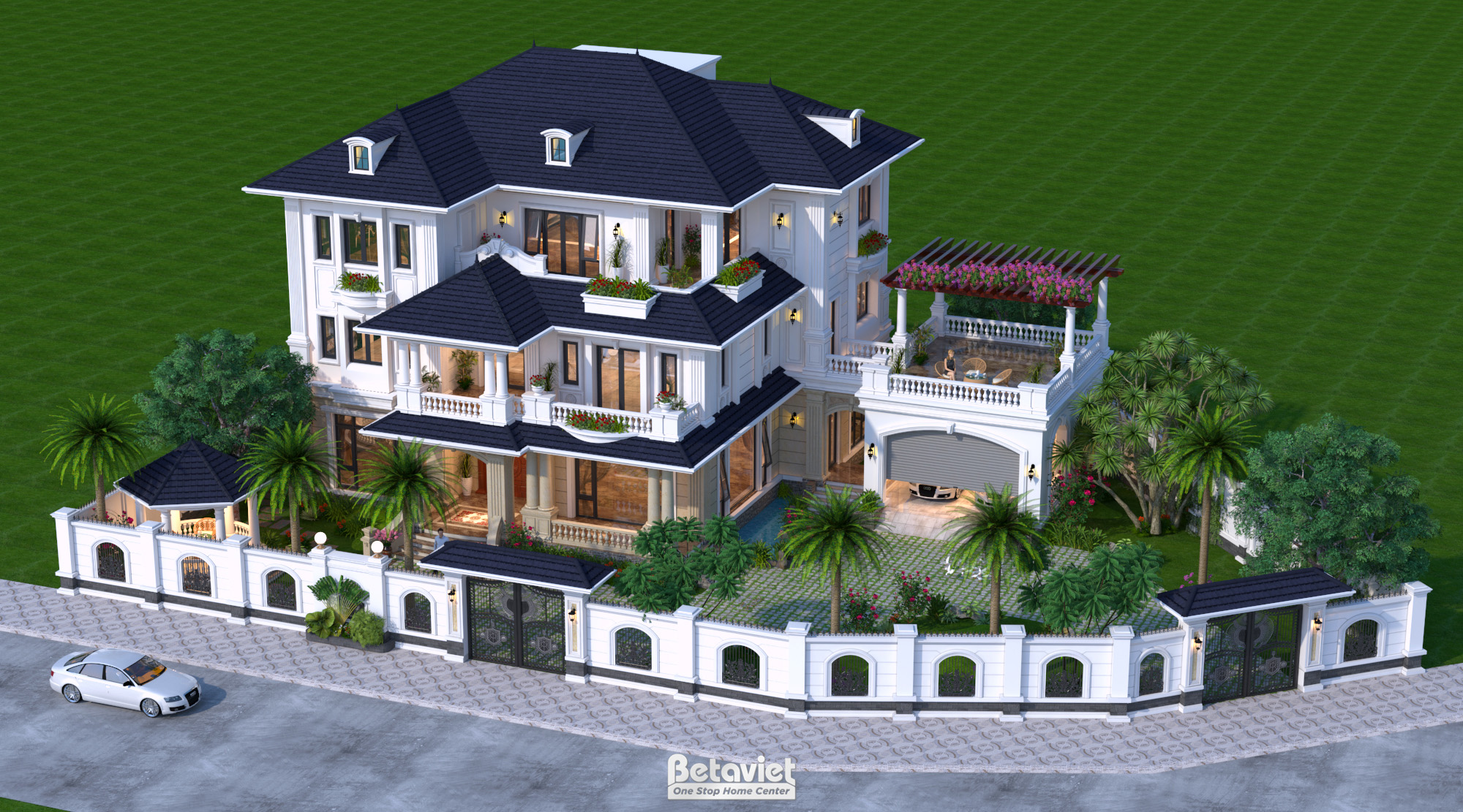 Mẫu biệt thự góc 3 tầng tân cổ điển 800m2 tại KĐT Nam Vĩnh Yên KT18136