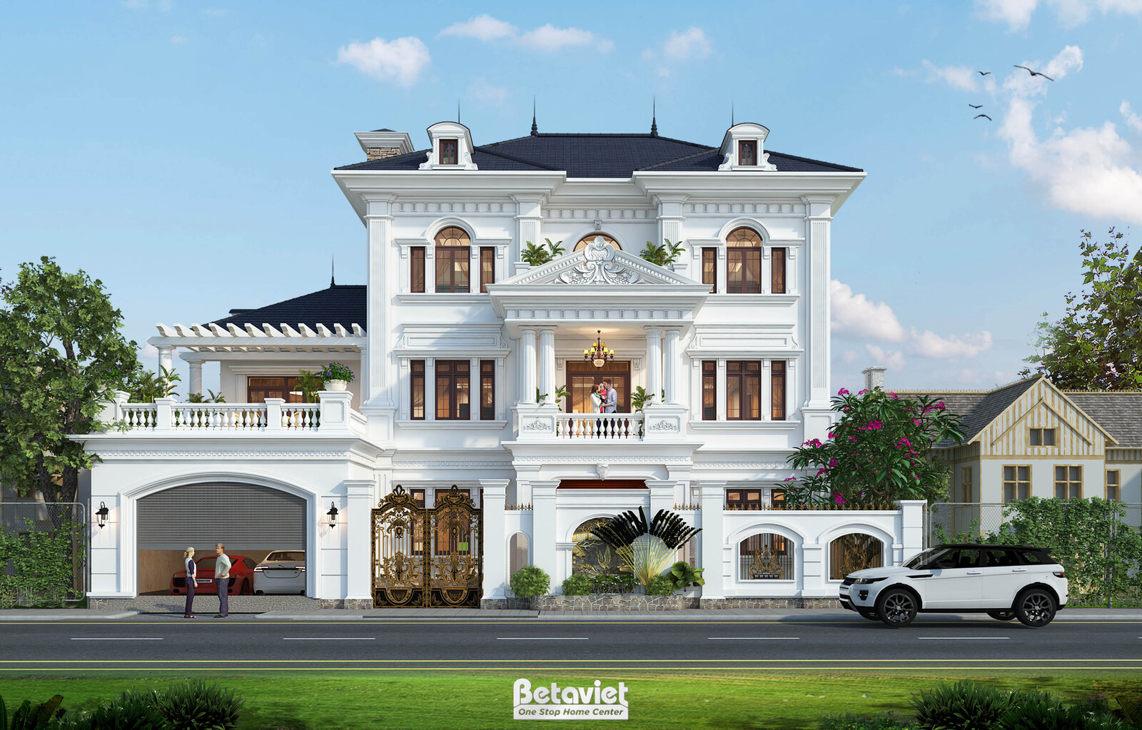 Biệt thự 3 tầng tân cổ điển KT18111 – phối cảnh mặt tiền