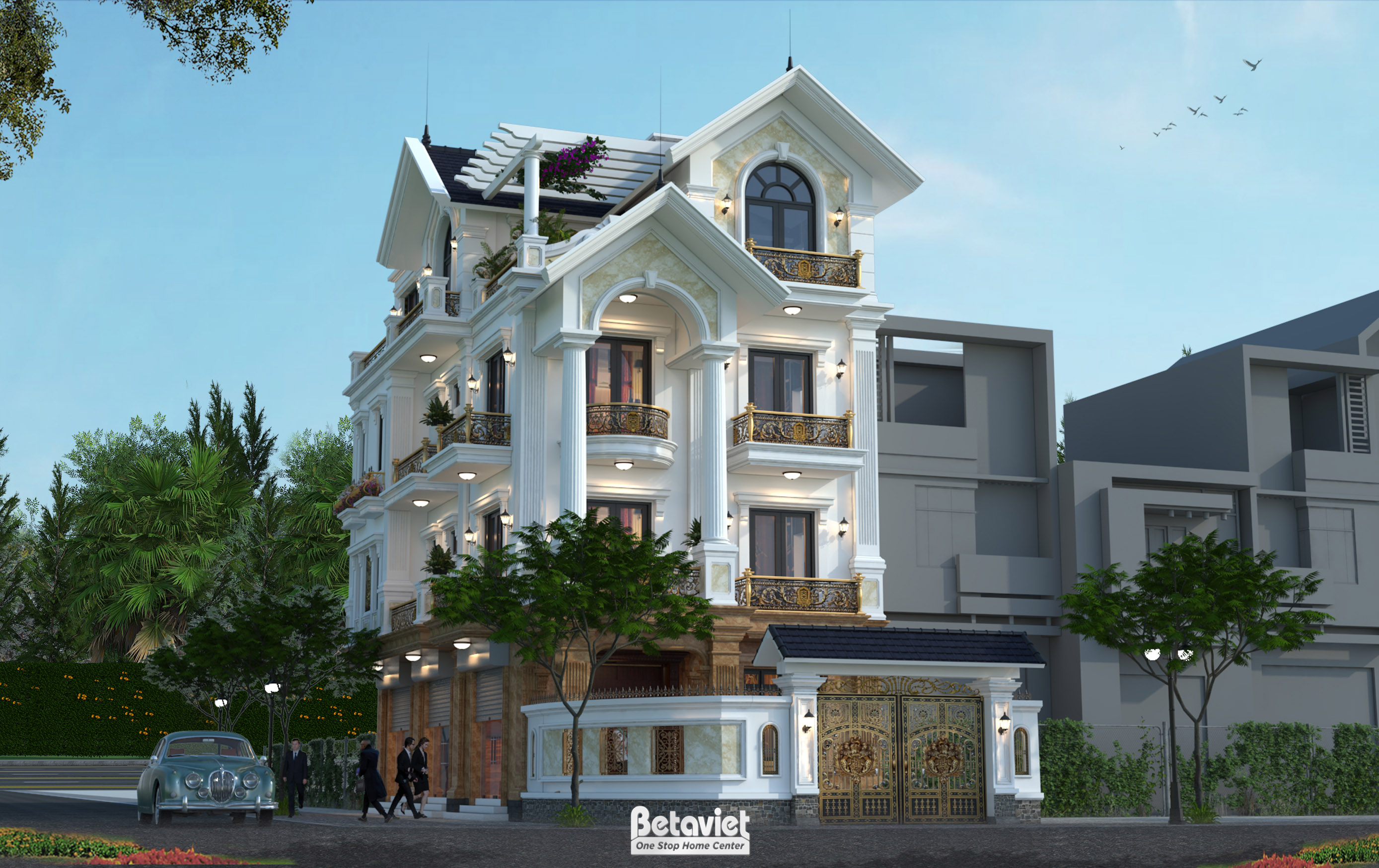 Mẫu biệt thự 4 tầng bán cổ điển kết hợp kinh doanh tại Thái Bình KT20101