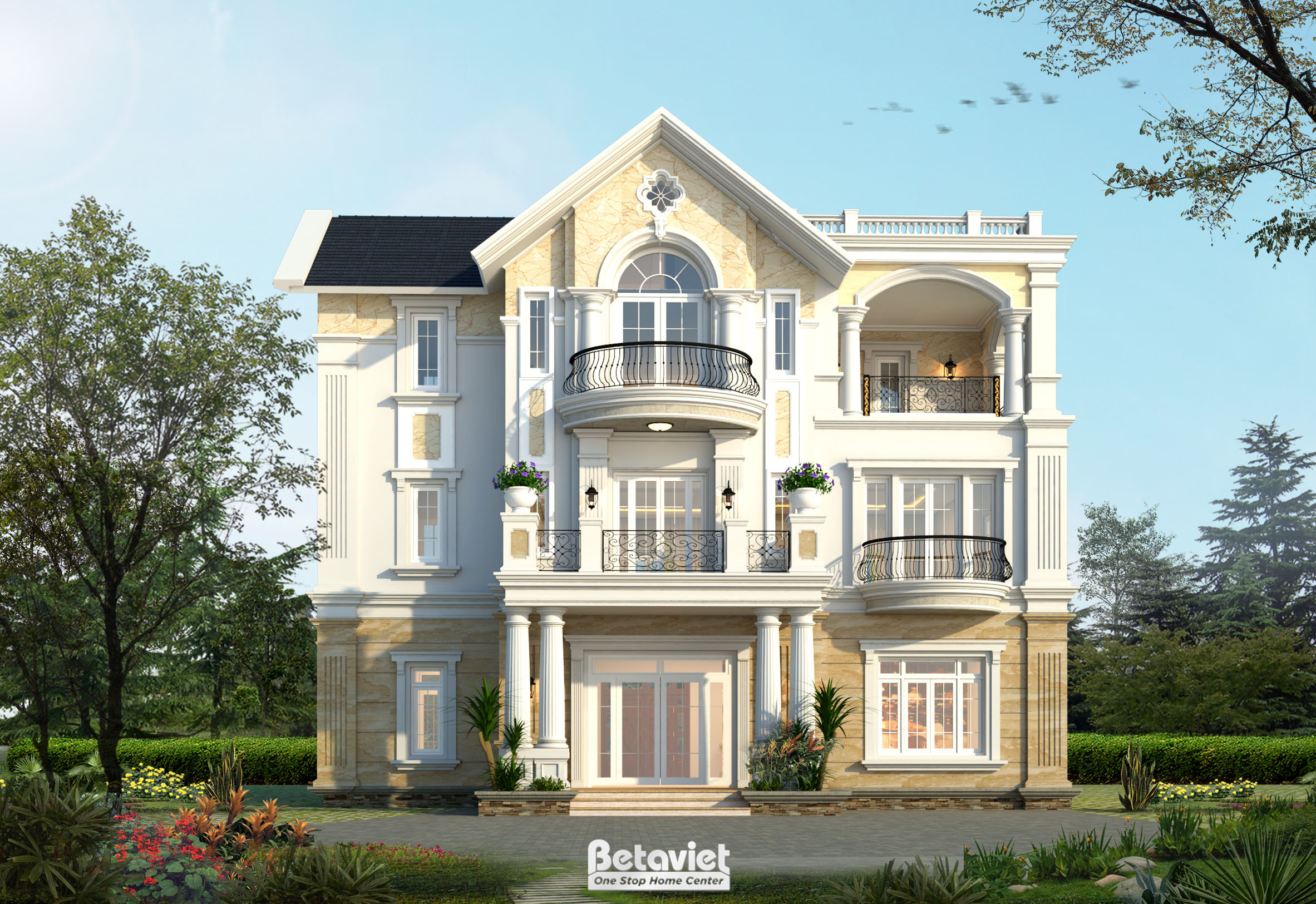 Mẫu biệt thự 4 tầng tân cổ điển 680m2 KĐT Vinhomes Riverside KT17044