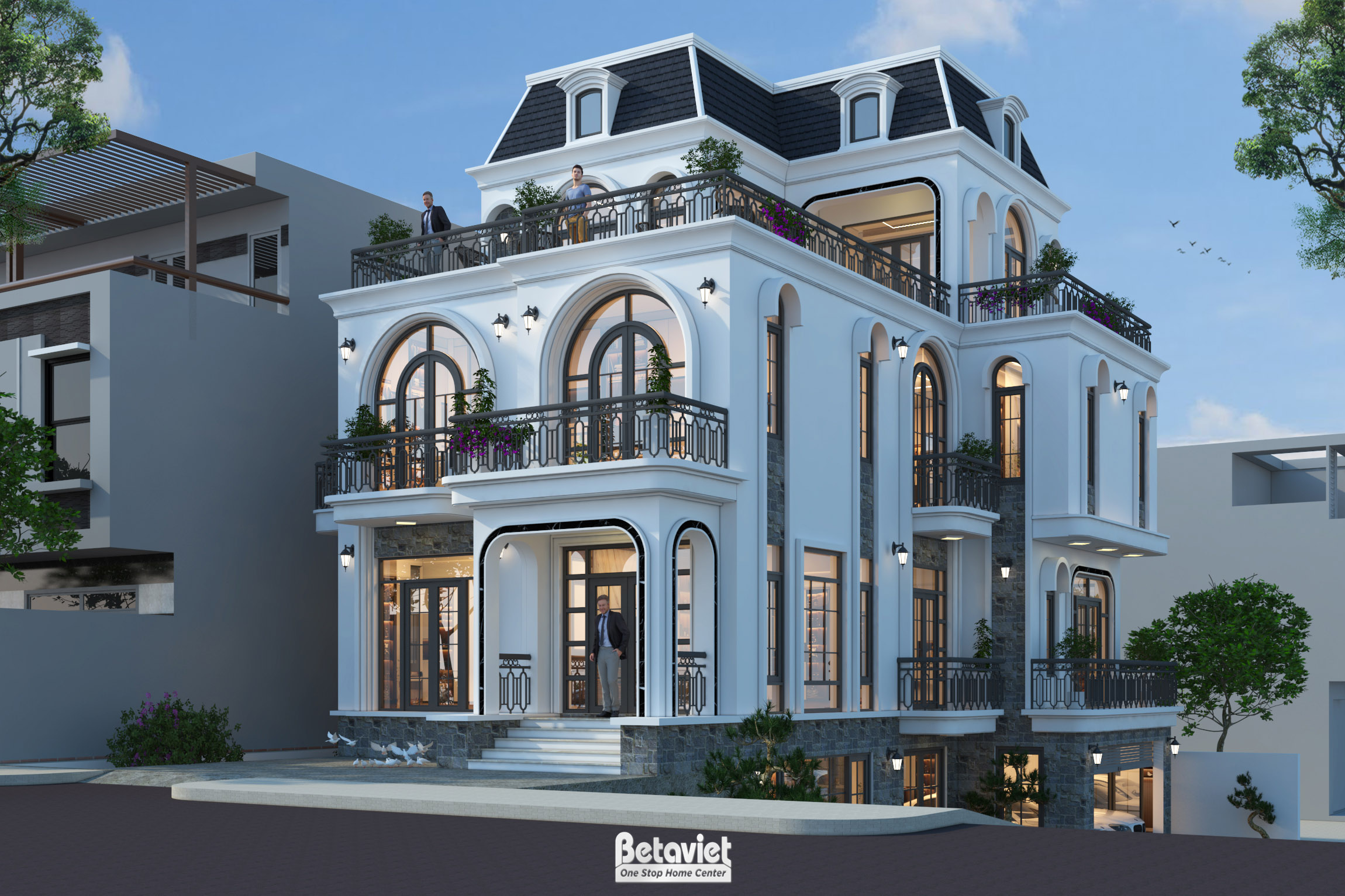 Mẫu biệt thự hiện đại mix Địa Trung Hải 4 tầng 500m2 tại Lâm Đồng KT22212