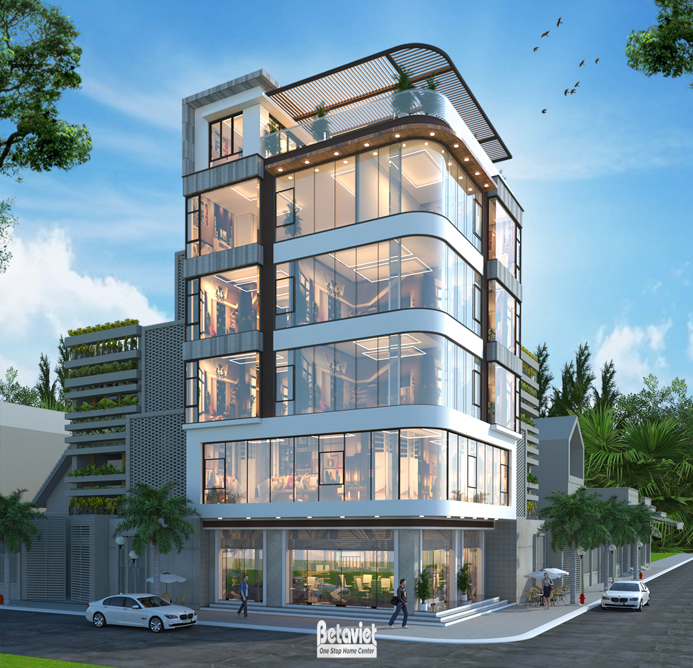 Mẫu biệt thự góc nhà phố 5 tầng 2 mặt tiền kết hợp kinh doanh KT21148