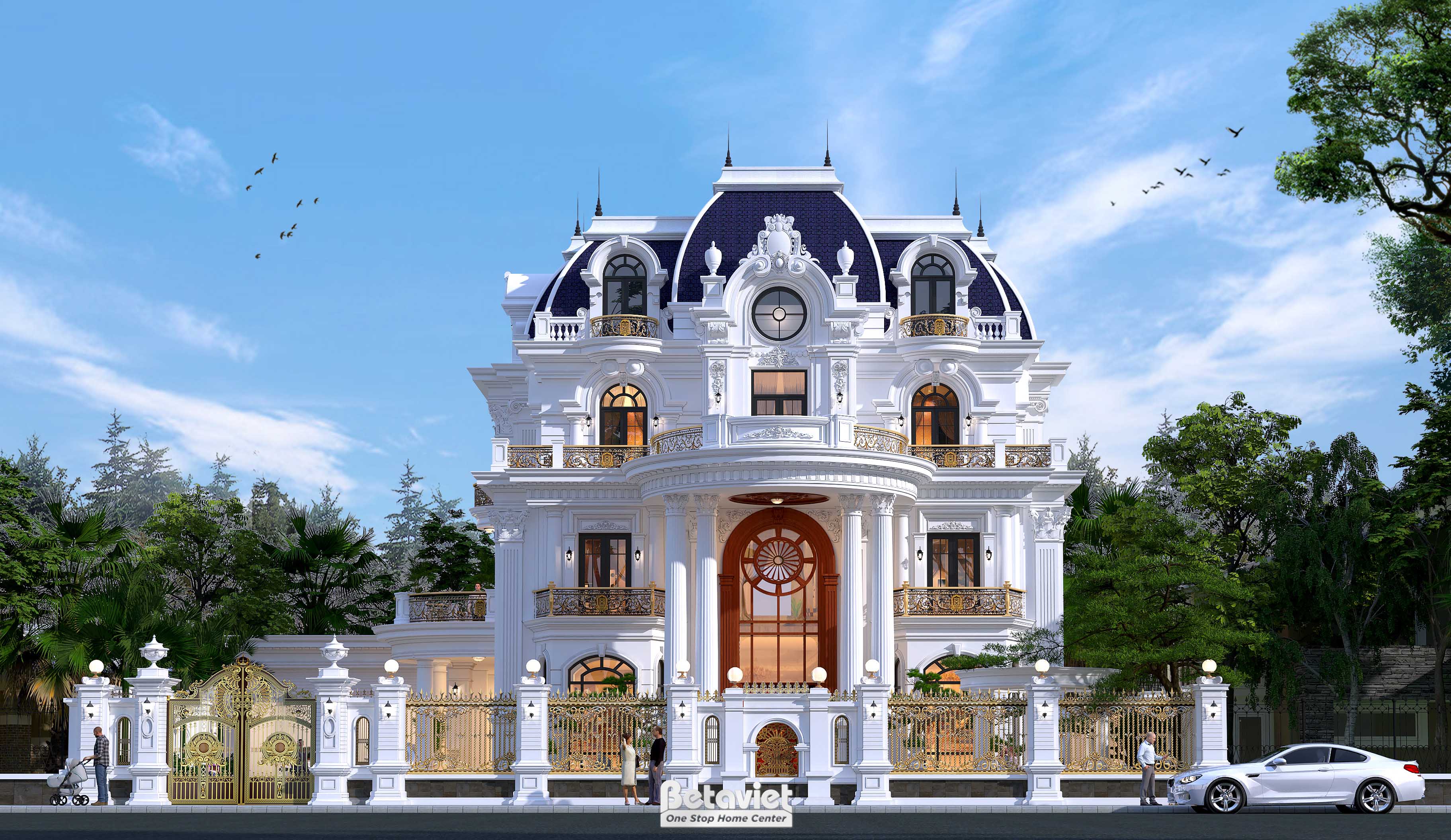Mẫu dinh thự 3 tầng tân cổ điển có hồ cá Koi tại Vĩnh Phúc KT21152