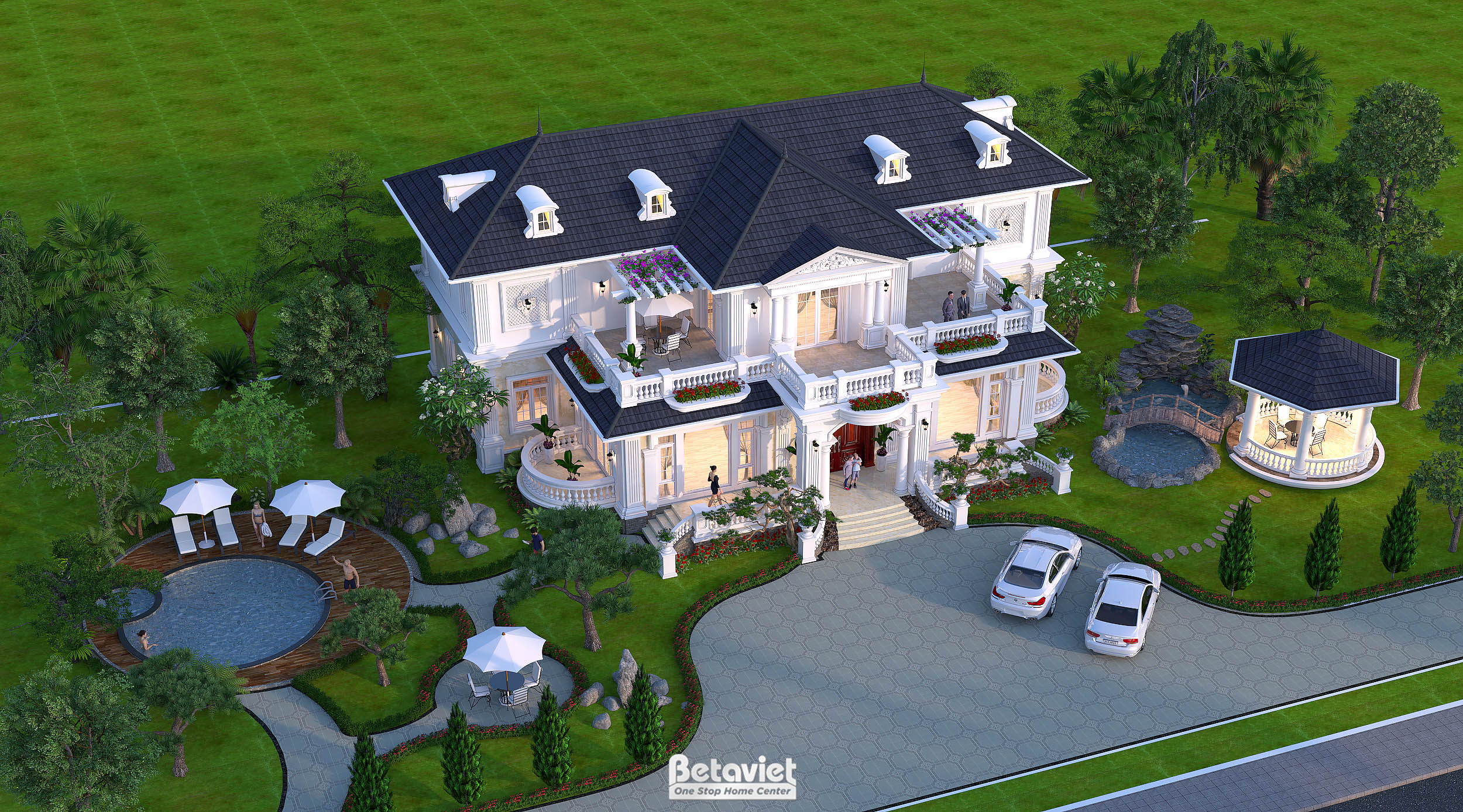 Mẫu kiến trúc biệt thự kiểu Nhật 500m2 tân cổ điển 2 tầng tại Hà Nội KT21110