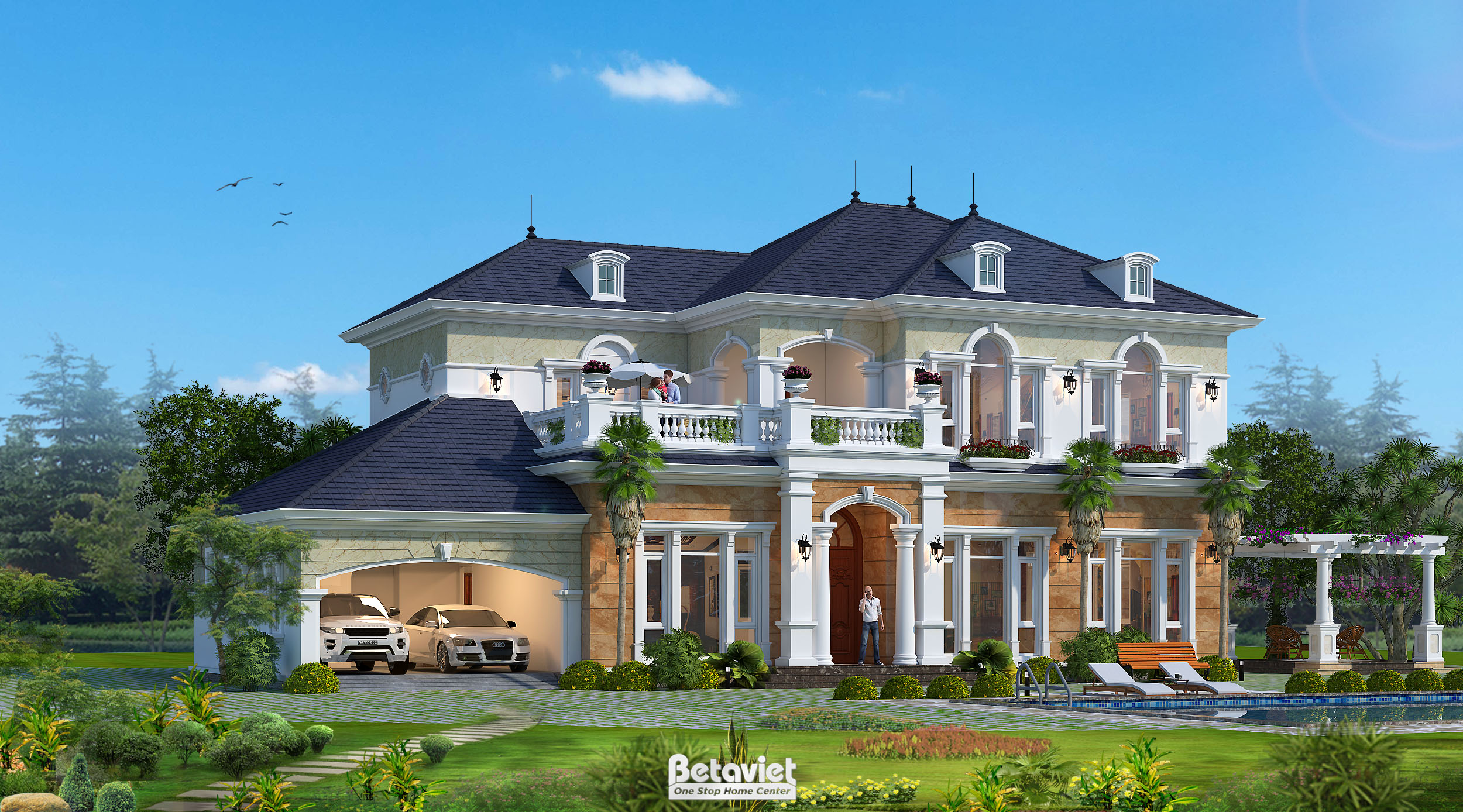 Mẫu nhà biệt thự có hầm và 2 tầng nổi tân cổ điển Châu Âu tại TP Hồ Chí Minh KT17090