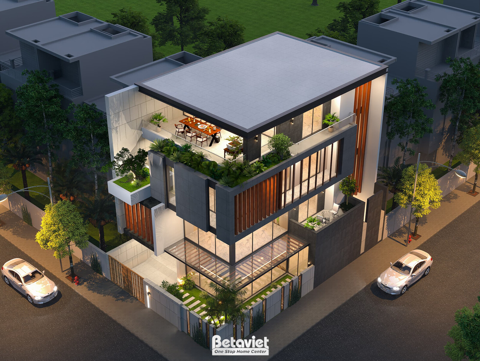 Biệt thự 4 tầng hiện đại luxury KT23383 – phối cảnh mặt tiền (5)