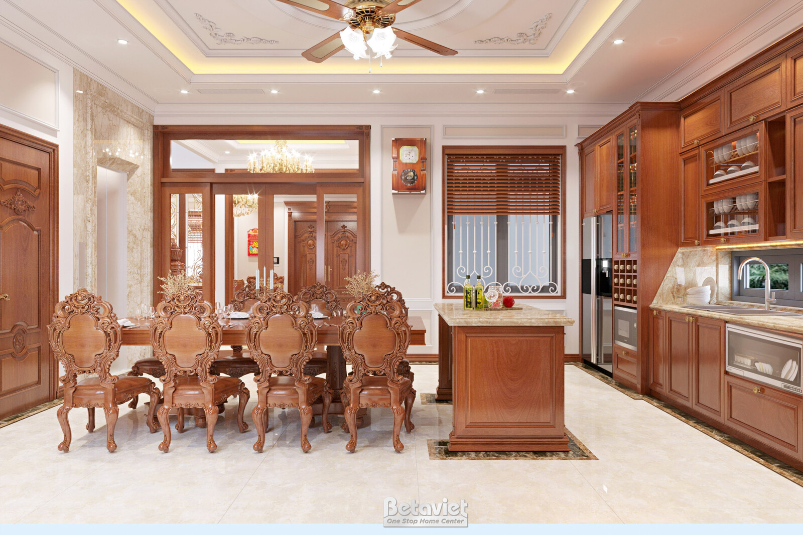 Nội thất phòng ăn biệt thự tân cổ điển KT22214 – góc nhìn 2