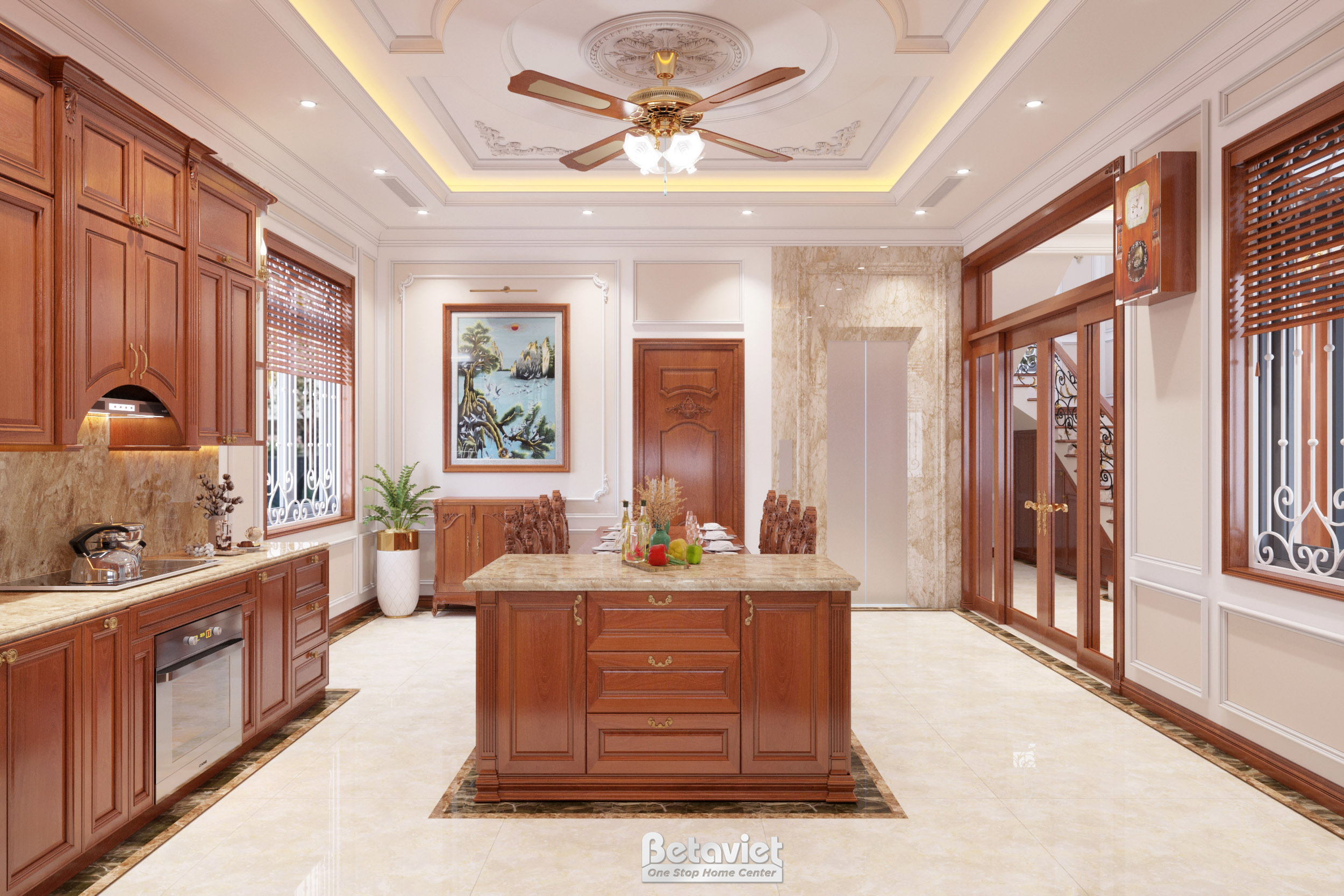 Mẫu phòng bếp biệt thự tân cổ điển NT22214