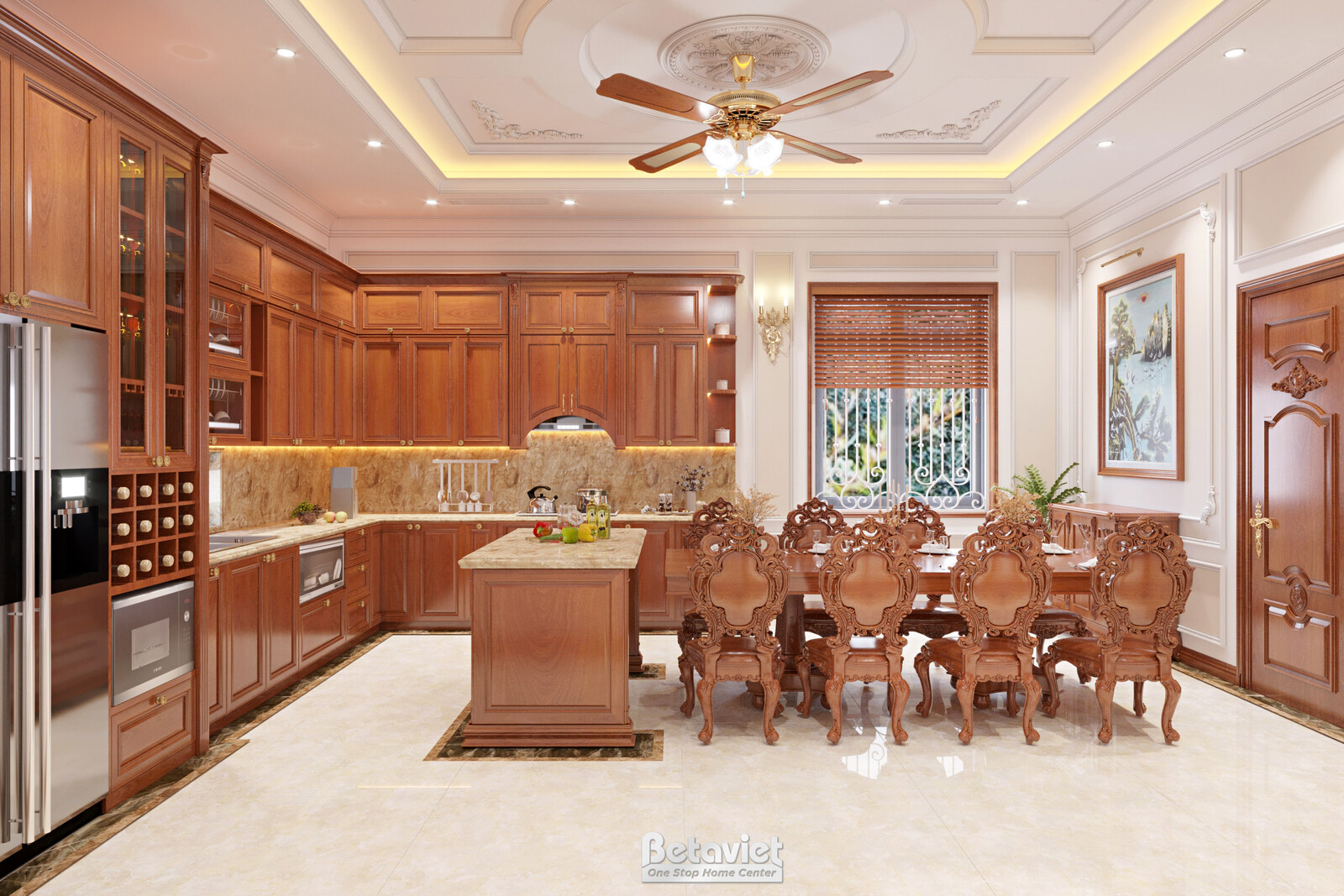 Nội thất phòng bếp biệt thự tân cổ điển KT22214 – góc nhìn 2