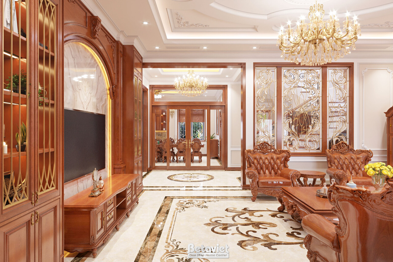 Nội thất phòng khách biệt thự tân cổ điển KT22214 – góc nhìn 4