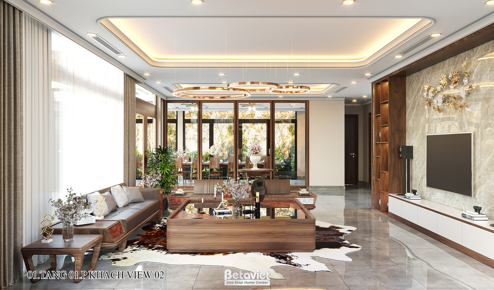 Nội thất phòng khách biệt thự hiện đại NT22217 – góc nhìn tổng thể