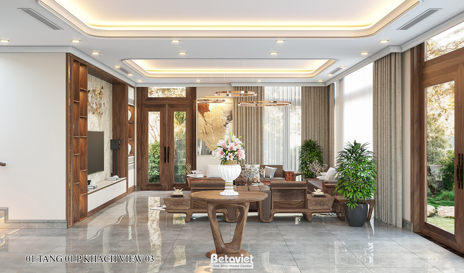 Nội thất phòng khách biệt thự hiện đại NT22217 – góc nhìn 3