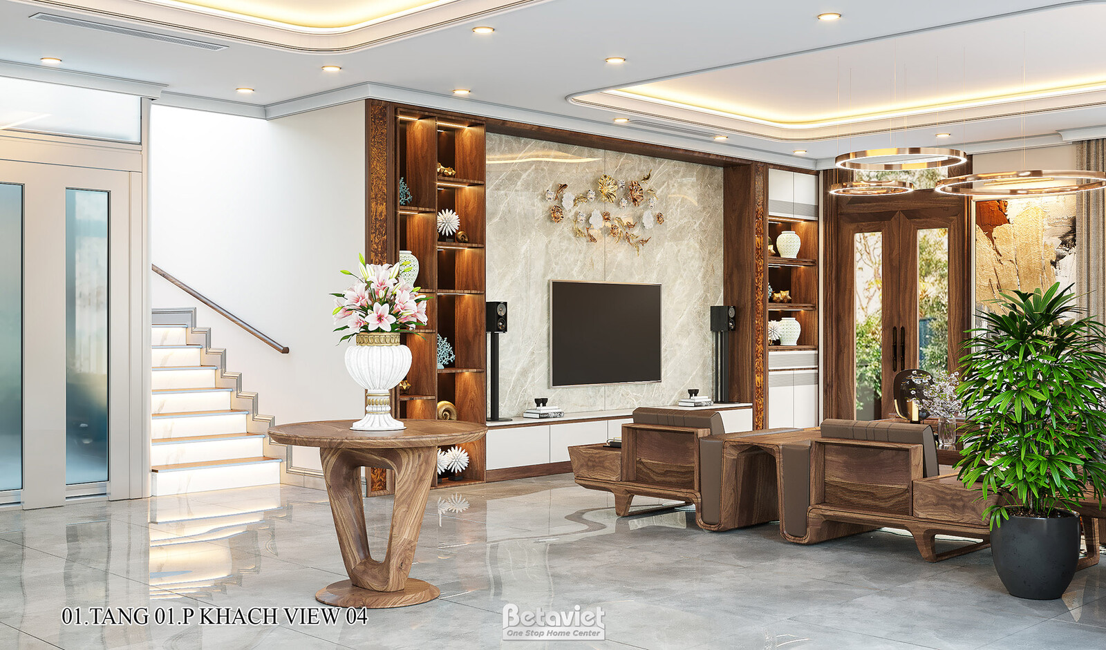 Nội thất phòng khách biệt thự hiện đại NT22217 – góc nhìn 4