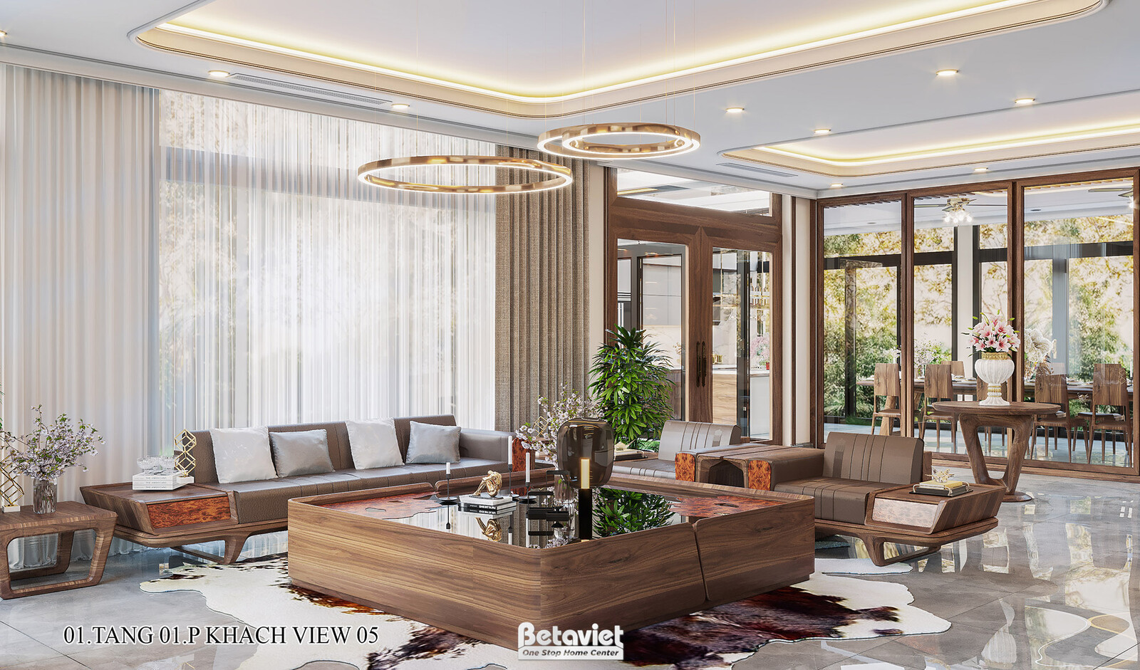 Nội thất phòng khách biệt thự hiện đại NT22217 – góc nhìn 2