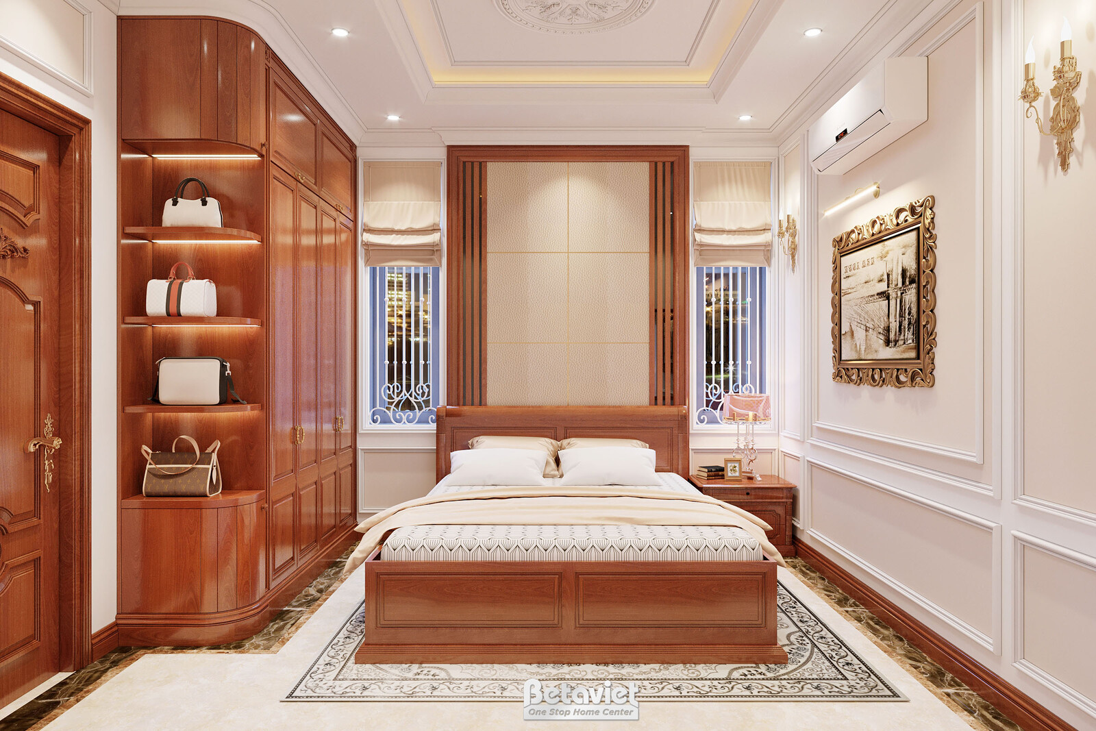 Nội thất phòng ngủ biệt thự tân cổ điển KT22214 – góc nhìn tổng thể