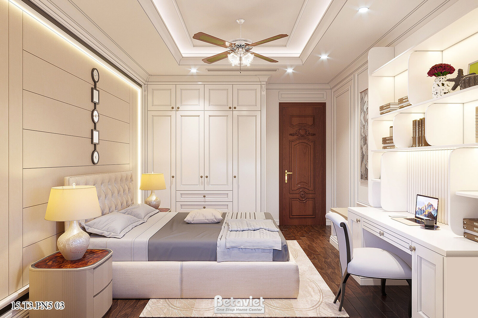 Nội thất phòng ngủ biệt thự hiện đại KT22016 – góc nhìn 2
