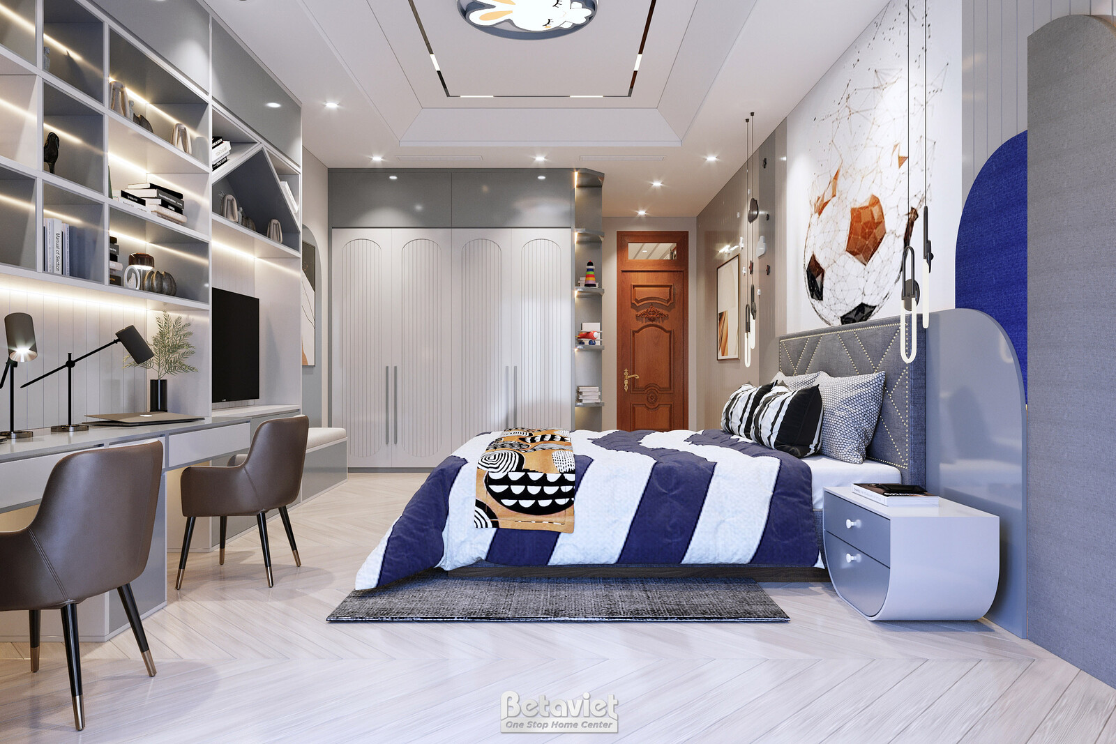 Nội thất phòng ngủ trẻ em biệt thự hiện đại NT22209 – góc nhìn 4