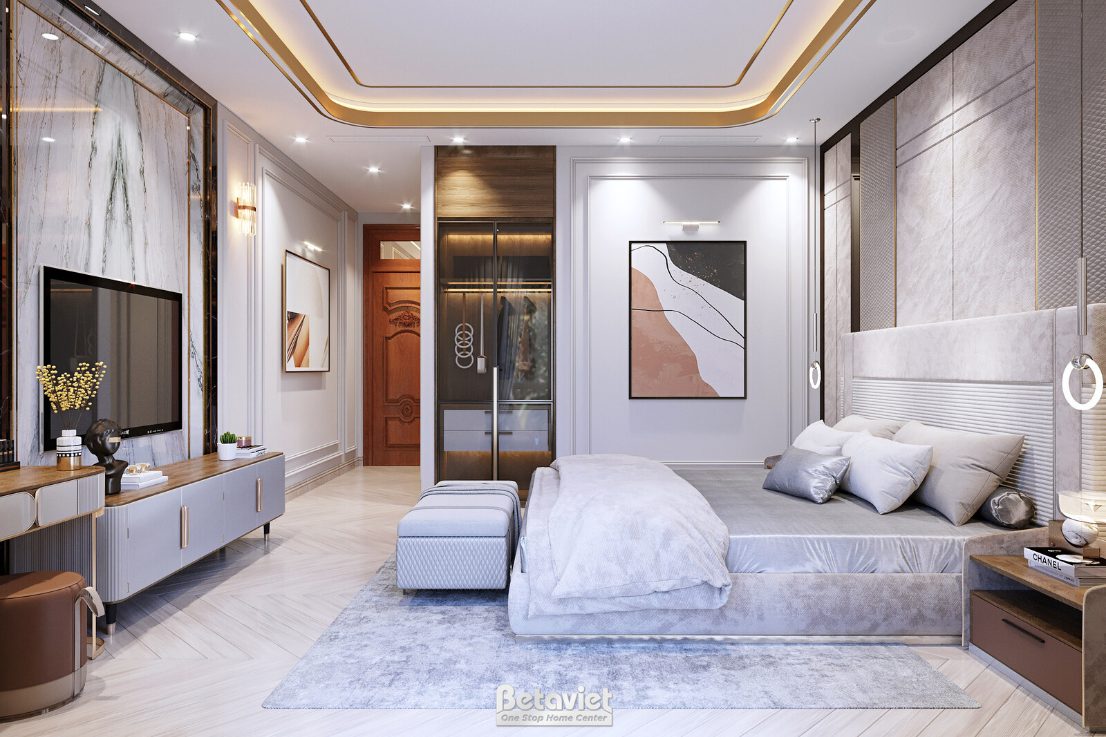 Nội thất phòng ngủ biệt thự hiện đại NT22209 – góc nhìn tổng thể