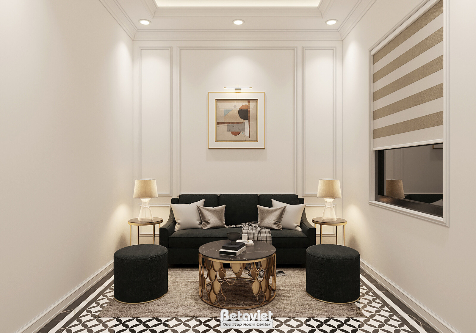 Nội thất phòng sinh hoạt chung biệt thự Art Deco KT2009029 – góc nhìn tổng thể
