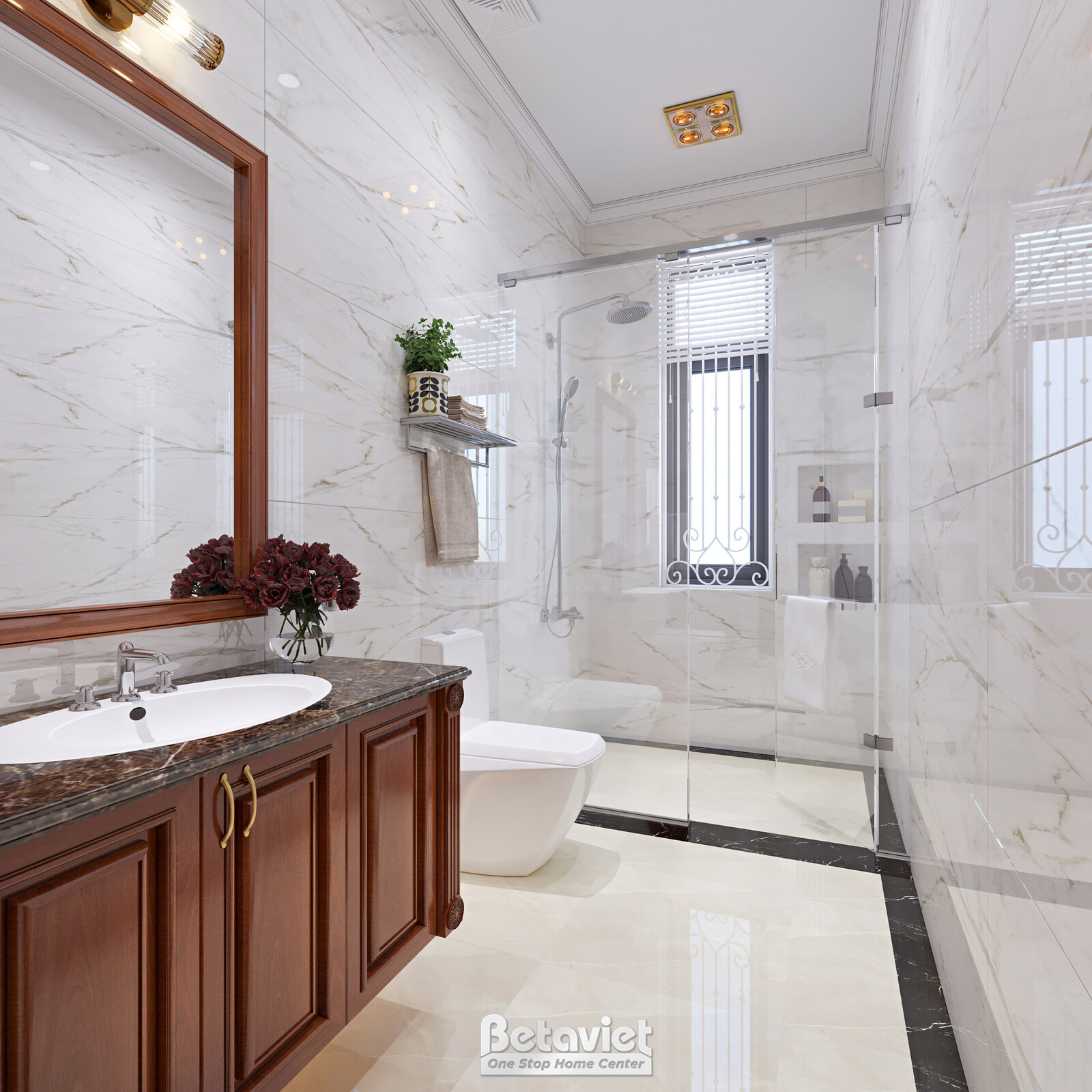 Nội thất phòng tắm biệt thự tân cổ điển KT22214 – góc nhìn tổng thể