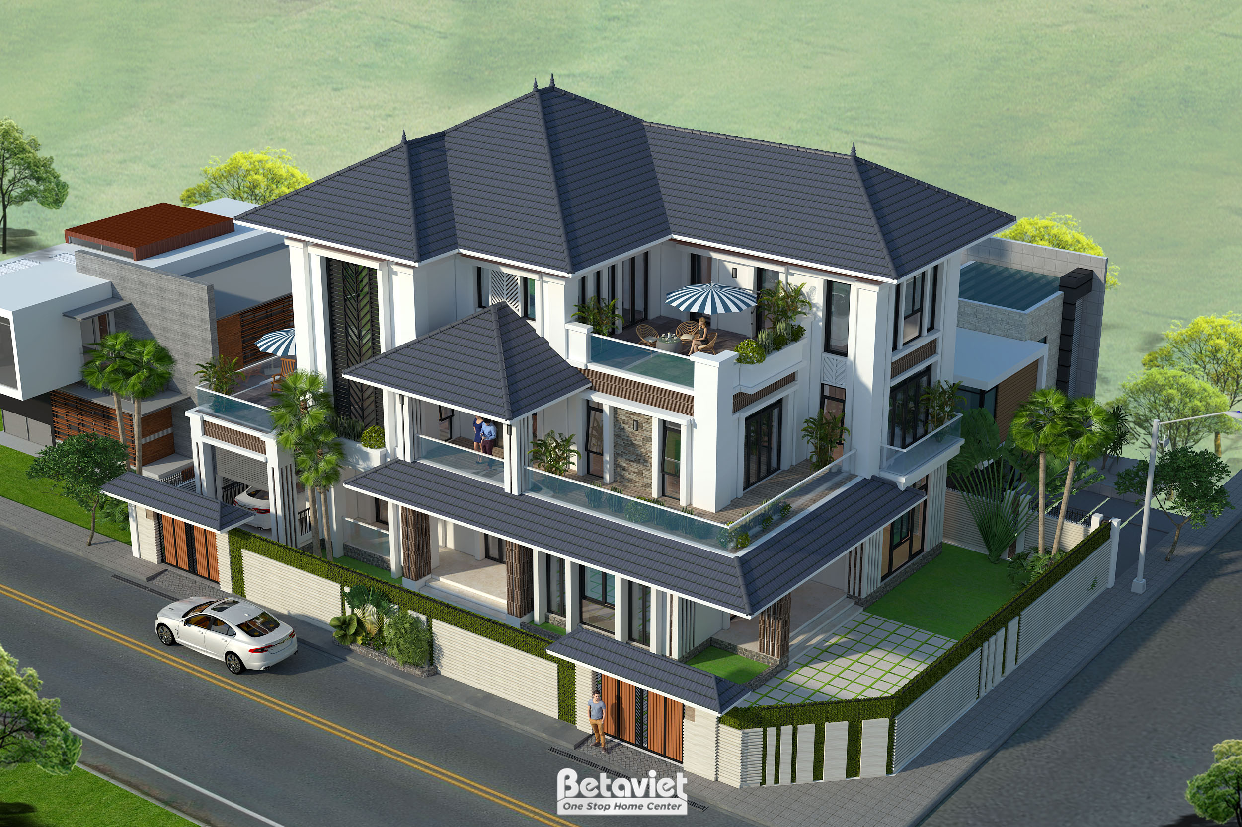 Mẫu thiết kế biệt thự hiện đại 3 tầng 590m2 tại Hải Dương KT17052
