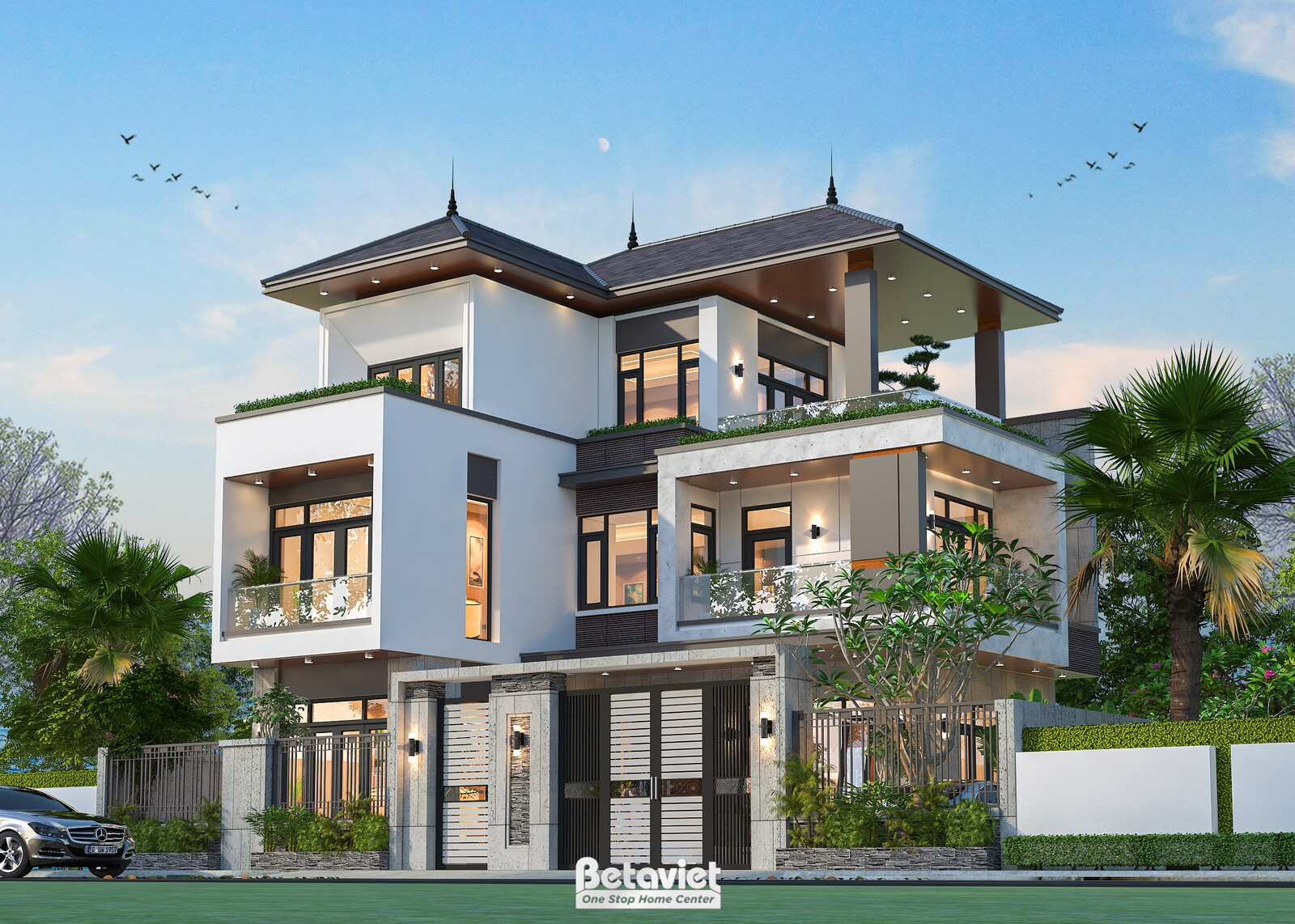 Biệt thự 3 tầng hiện đại KT23360 – phối cảnh mặt tiền (2)