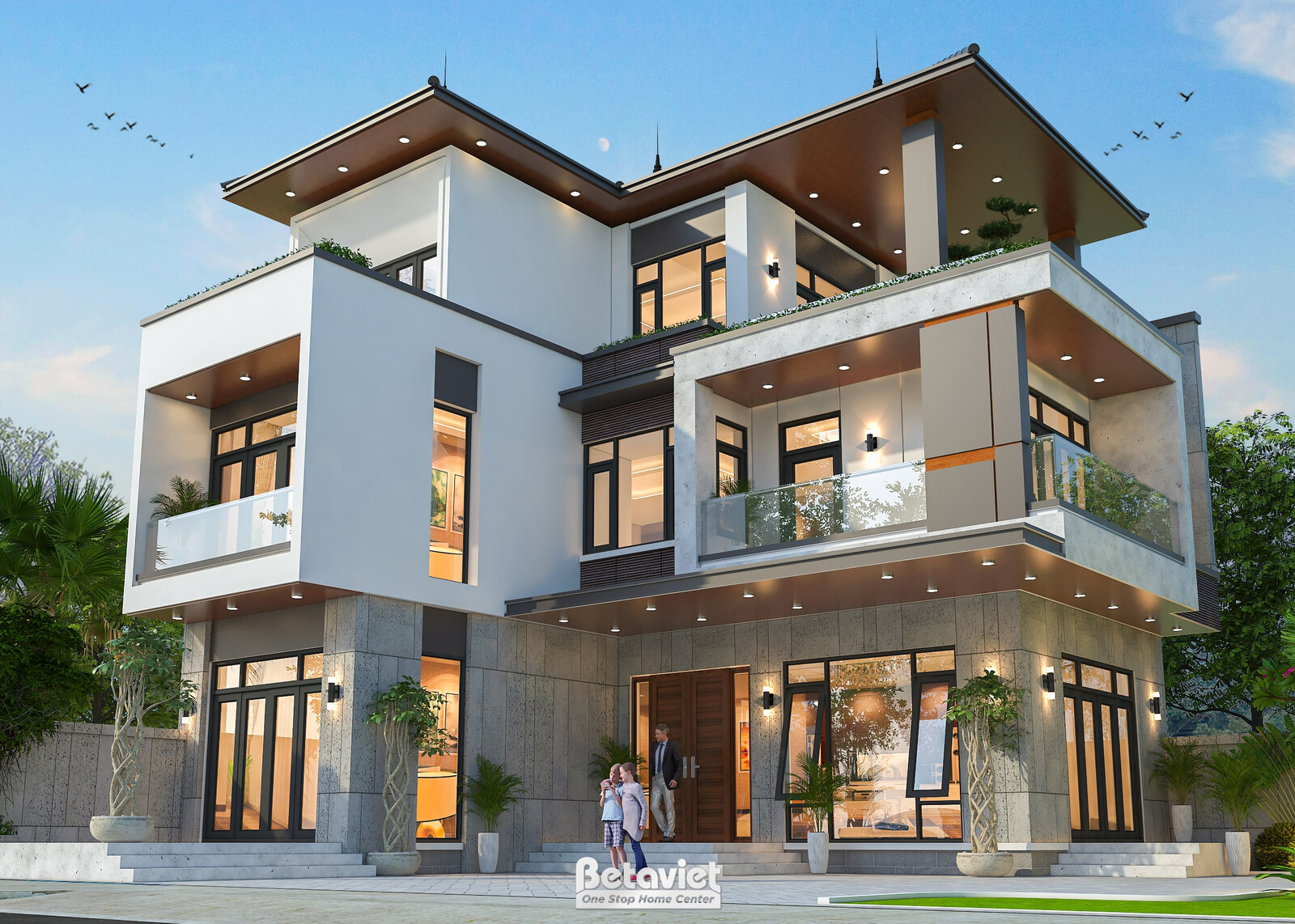Biệt thự 3 tầng hiện đại KT23360 – phối cảnh về đêm